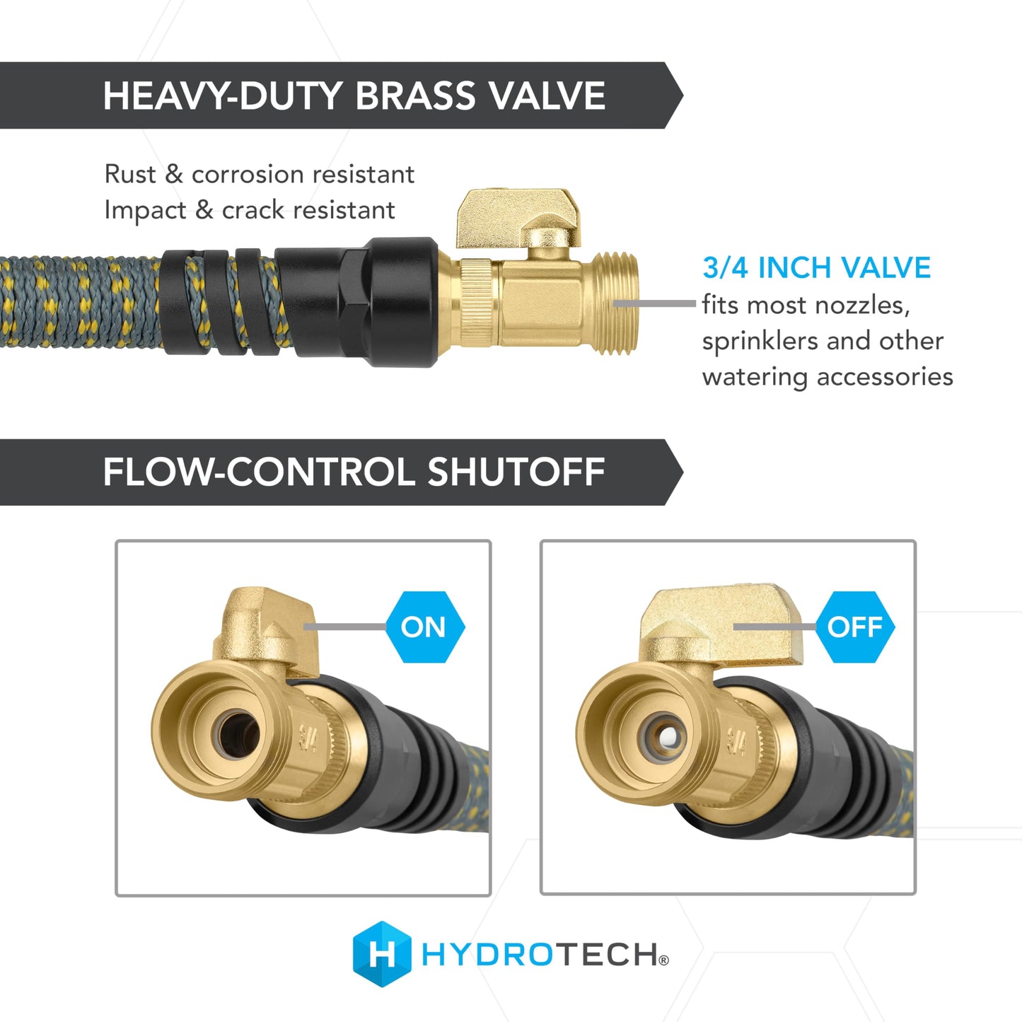 HydroTech 100 ft Expandable Garden Hose with Patented Force Control Technology - 5/8" No-Kink Flexibility, Lightweight Hose for Lawn, Garden, Car Washing, Deck and Patio Cleaning