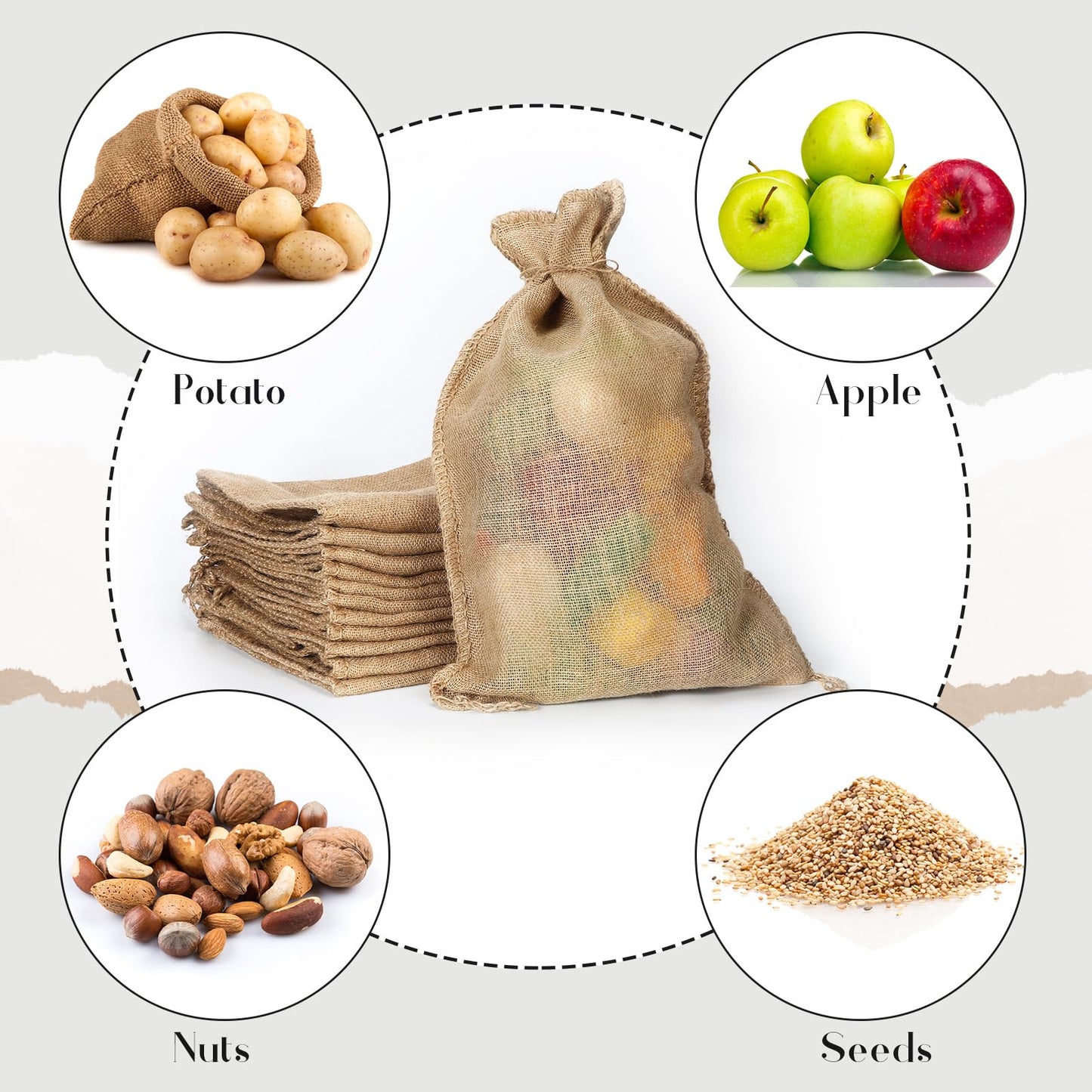 Windyun 12 Pack Potato Sack Race Bags Burlap Bags with Drawstring Natural Jute Reusable Root Vegetable Storage Gunny Sack for Food Strong Race for Birthday Party Game (18 x 11 Inch)