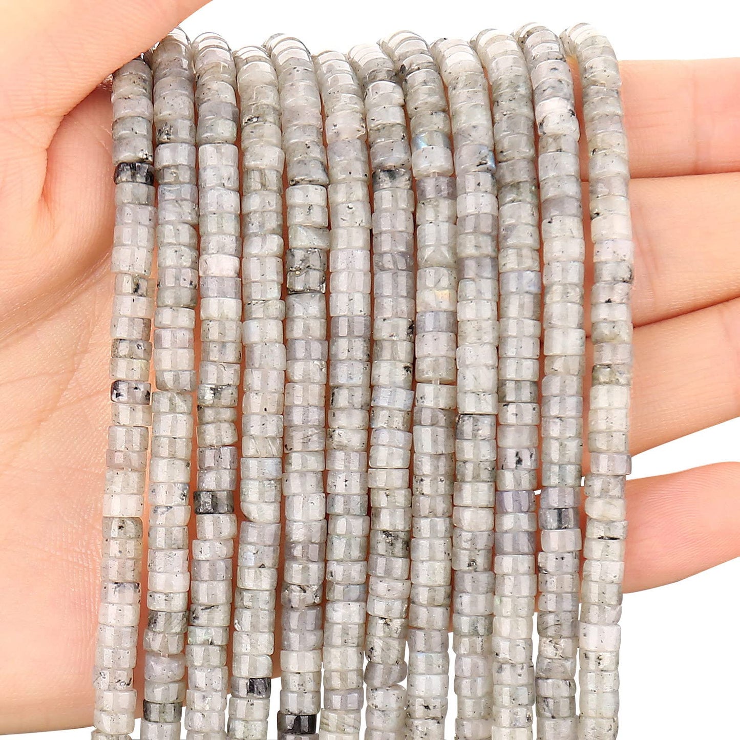 150PCs Natural White Labradorite Spacer Beads, Loose Semi Precious Flat Round Gemstone Heishi Disc Stone Beads for Beading Jewelry Making 4mm*2mm 38cm