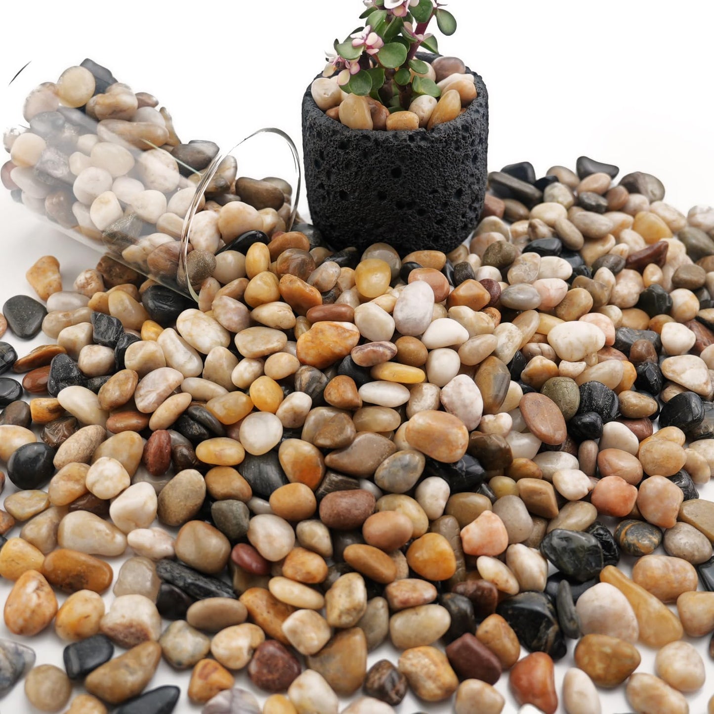 NUPICK 6lb River Rocks for Plants Indoor, 3/8 Inch Mixed Pebbles for Vase Fillers, Decorative Pea Gravel for Fish Tank, Natural Polished Stones for Succulent, Bonsai, Landscaping, Bird Baths