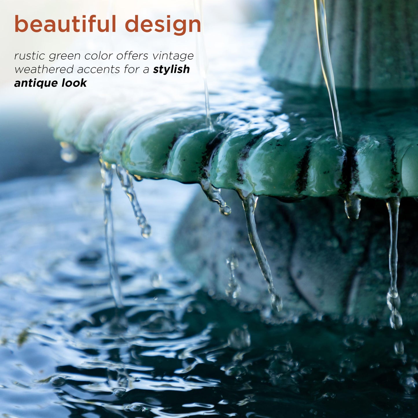 Alpine Corporation 35" Tall 3-Tier Outdoor Pedestal Water Fountain – Durable Resin Cascading Water Feature and Birdbath for Garden, Patio, Deck, and Backyard, Green