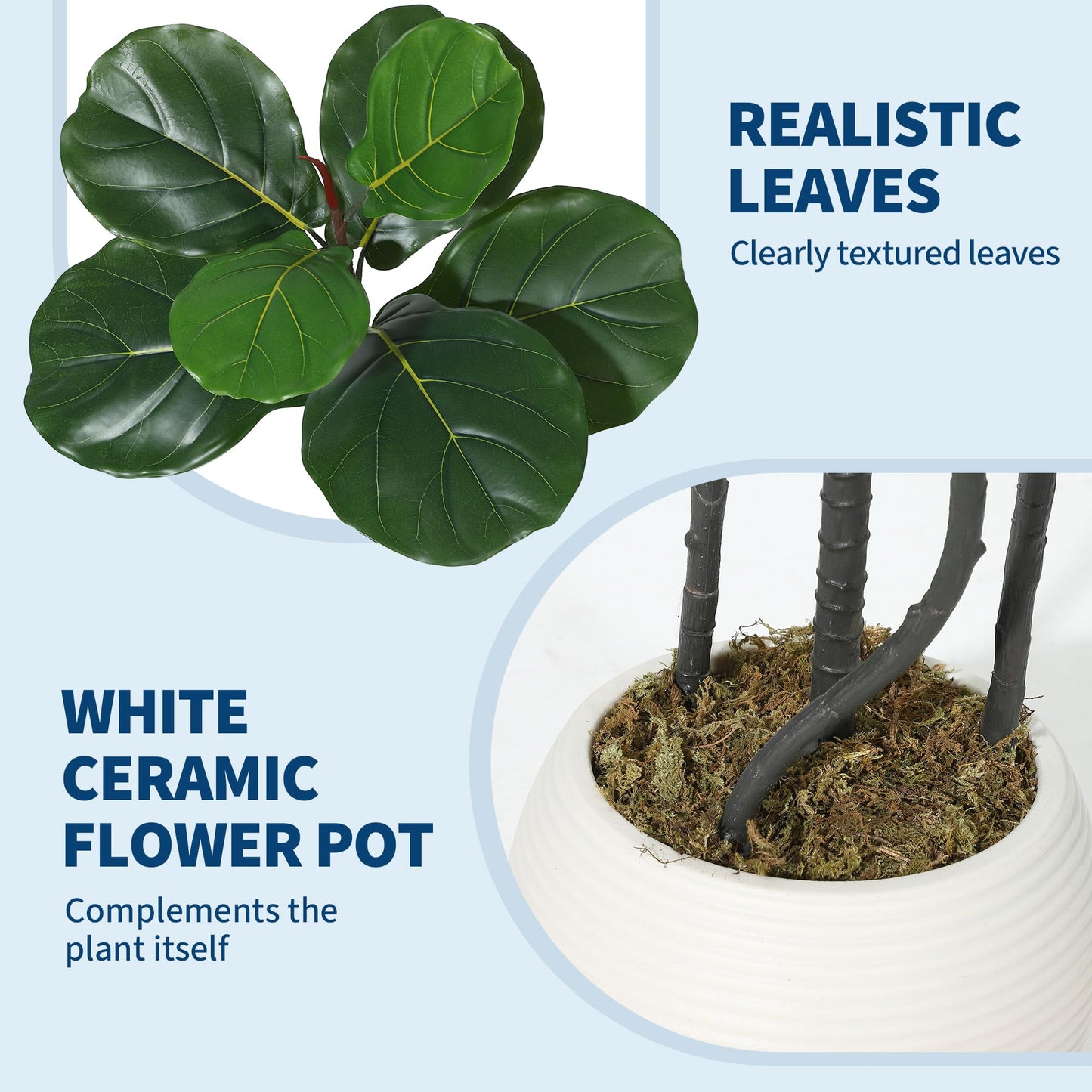 GarveeHome 5FT Artificial Ficus Lyrata Tree, Bendable Boughs, Modern White Pot Included, Perfect for Home Office Living Room Decor Indoor, Tall Artificial Tree for Housewarming Gift