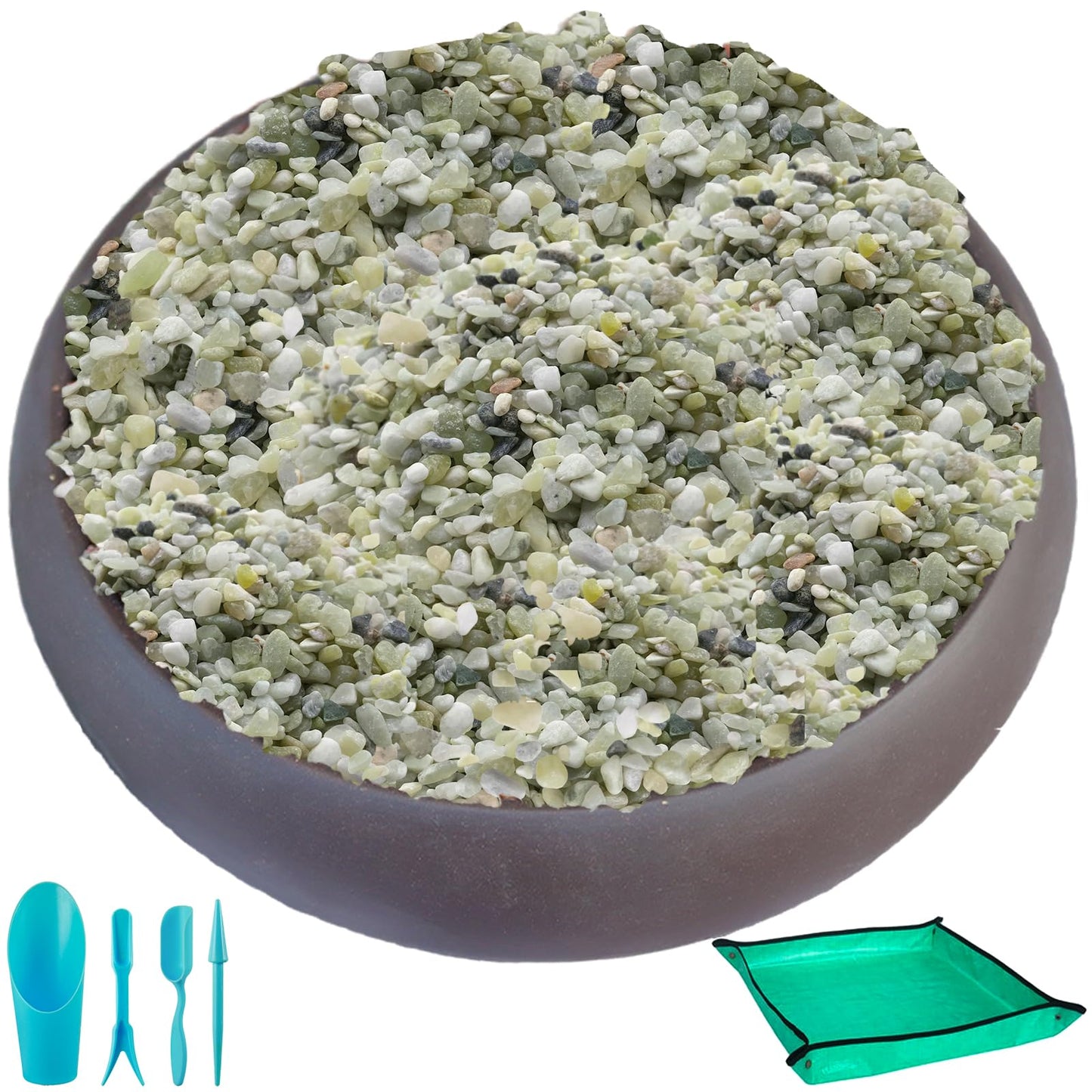 18 lbs Succulent and Cactus Bonsai Pebbles, 6-9mm Decorative Landscaping Polished Stones Natural Garden Gravel Rocks for Indoor Outdoor Plants Aquariums DIY, and Gardening Top Dressing, Jade Green