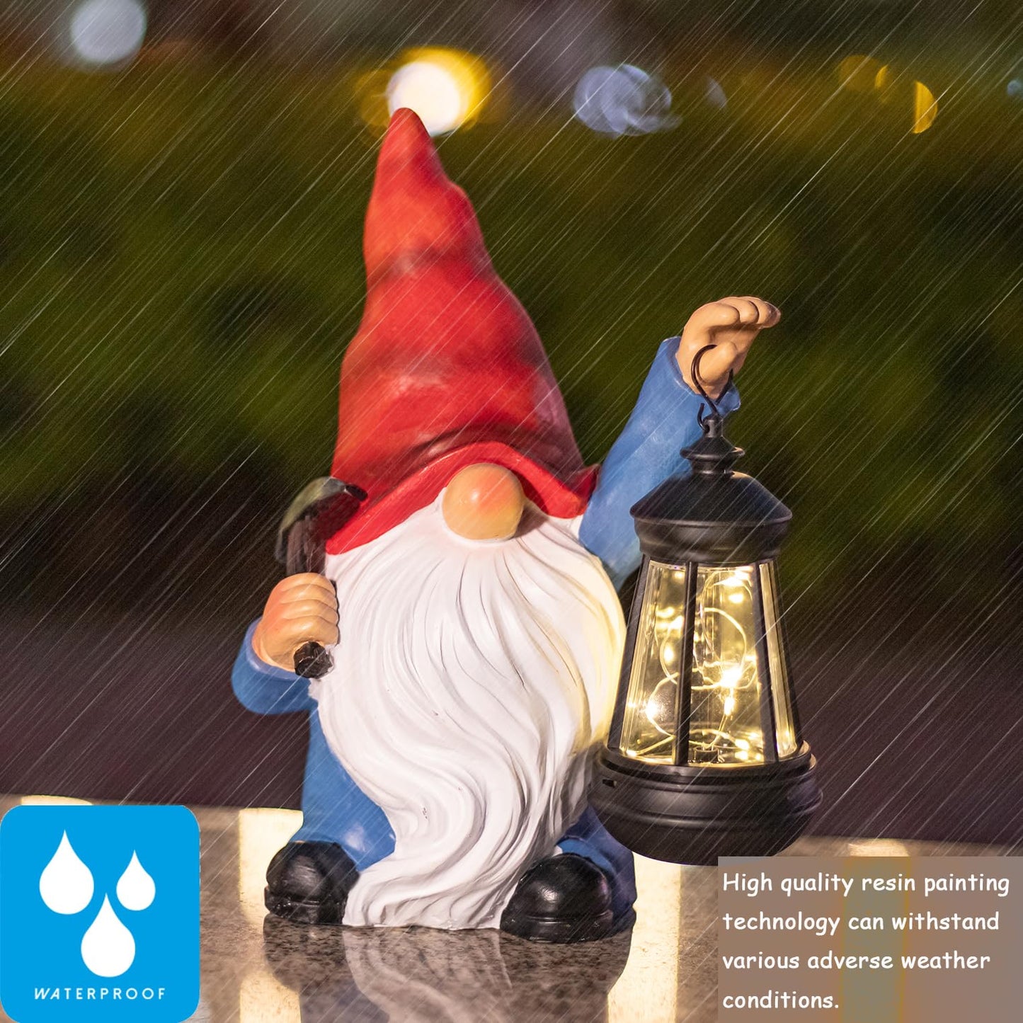 halp·ssfm Garden Gnome Statue Solar Light Outdoor Decorations Figurine with Lantern Led Shovel Sculpture Lawn Patio Yard Porch Outside Christmas Housewarming Gifts for Women Mother's Day Grandma