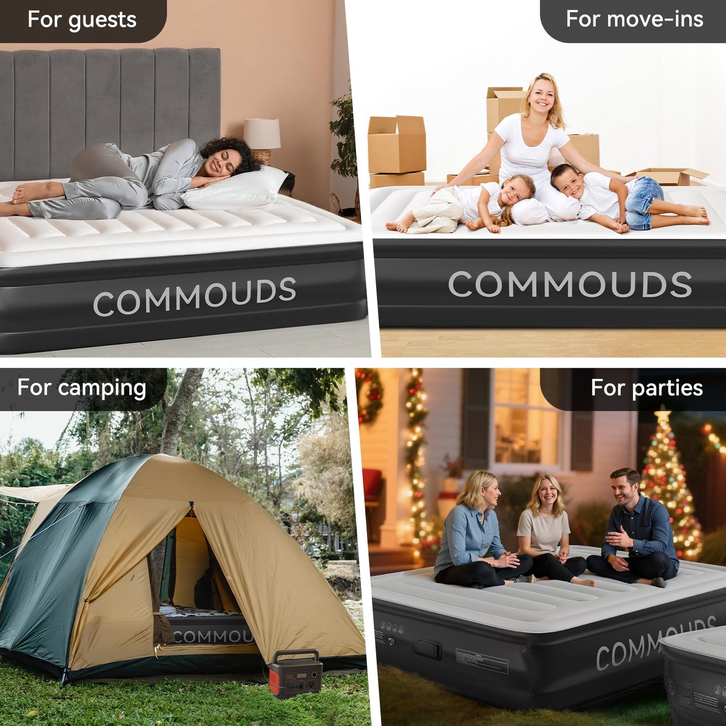COMMOUDS Queen Air Mattress with 2000mAh Battery Powered Pump, 18" Raised Inflatable Mattress, Portable Blow up Mattress, Air Bed for Camping, Home and Guest