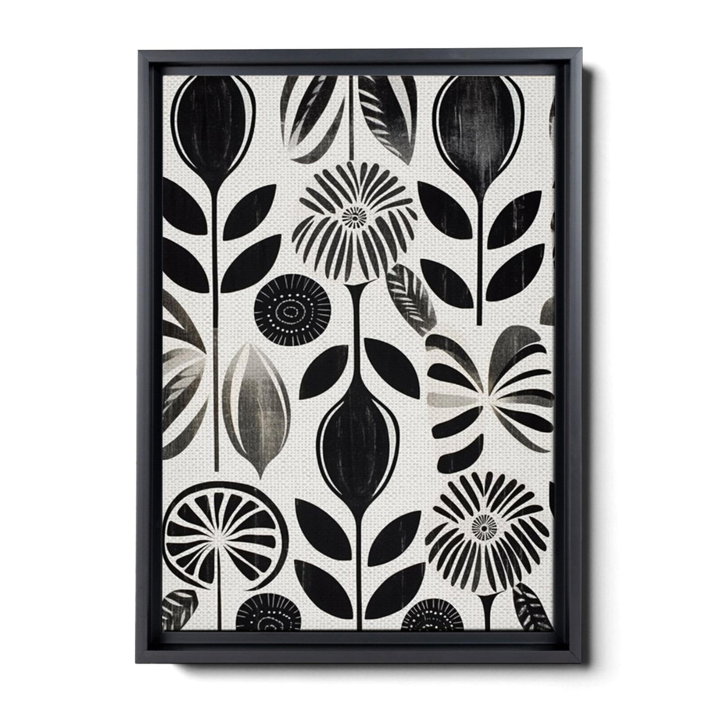 Scandinavian Folk Art, Black and Beige Abstract Botanical Wall Art for Scandinavian Home Decor