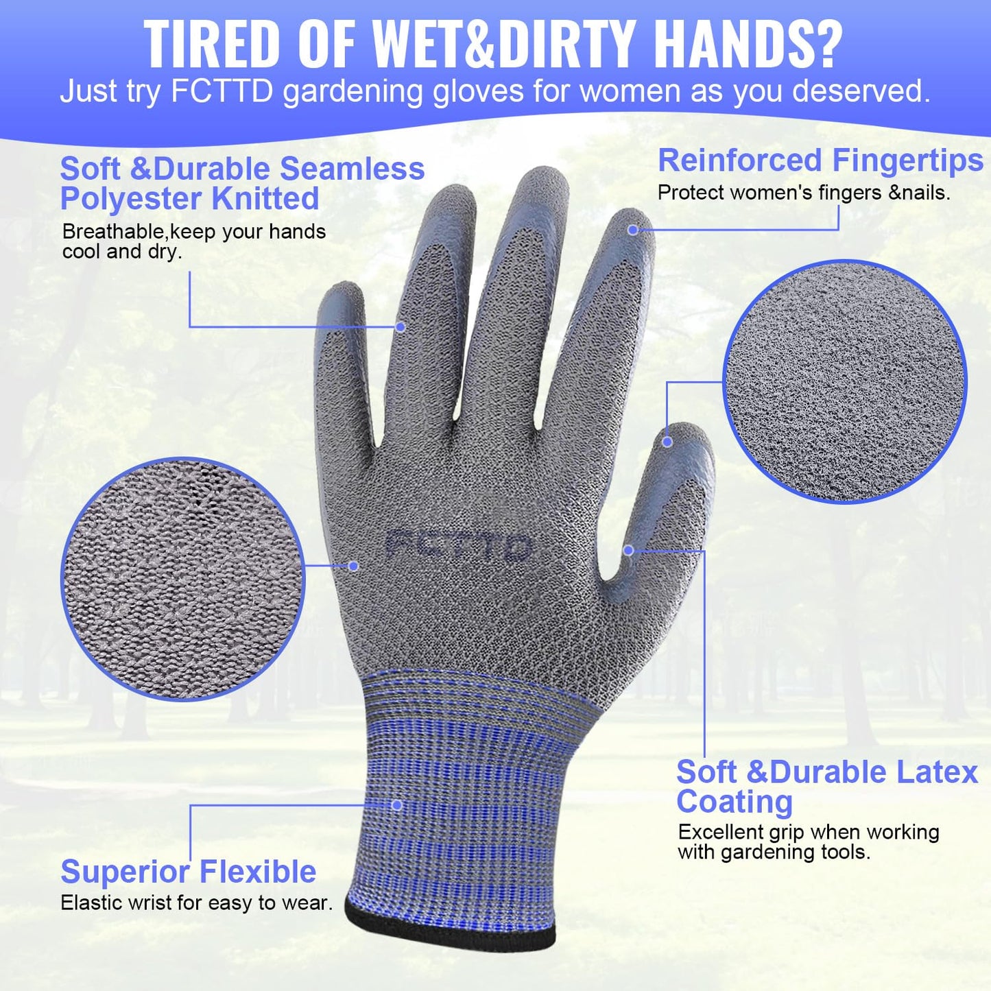 FCTTD Gardening Gloves for Men 3 Pairs, Garden Gloves for Pruning Flower Rose, Weeding, Digging, Raking, Flower gloves with Rubber coating (Medium, Grey)