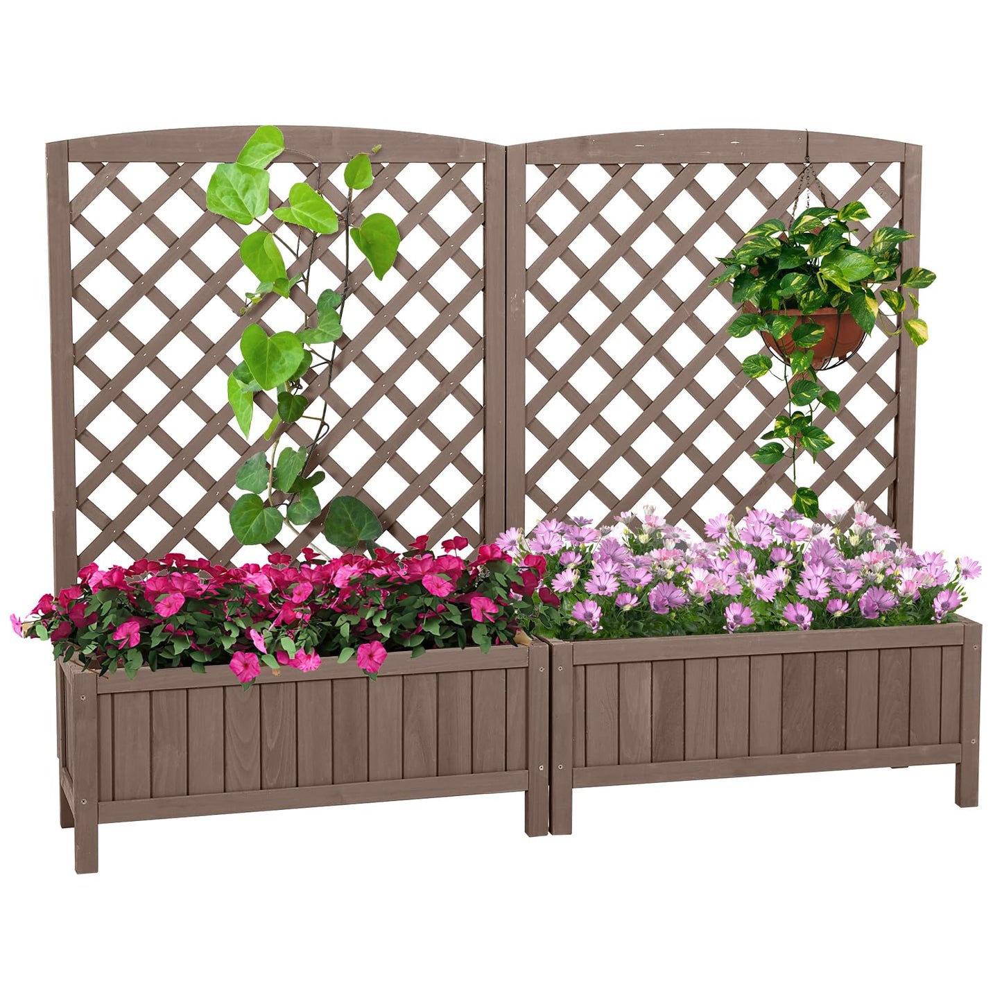 Garden Planter Box with Trellis Raised Garden Bed Outdoor for Climbing Plants, Flowers, High Capacity