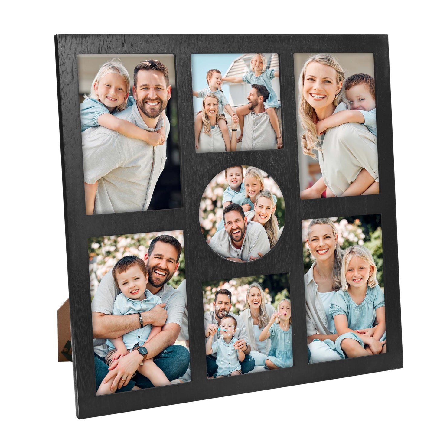 MONT PLEASANT Picture Frame Collage for 4x6 and 4x4 Photos - 7 Openings Black Frame Wall Decor for Tabletop Stand and Wall Mounting - Home and Family Display