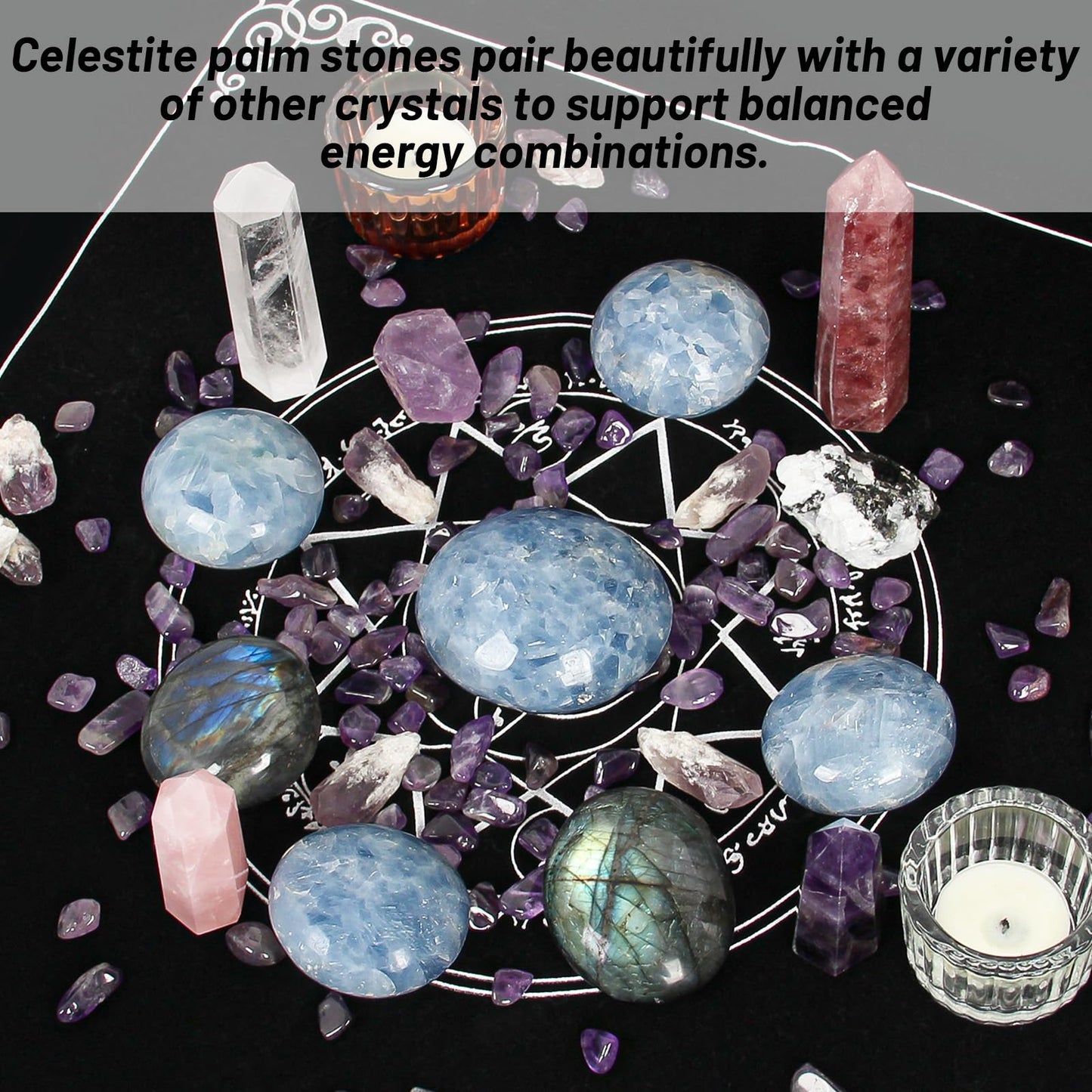 Orientrea Celestite Palm Stone-1 Pc Celestite Pocket Energy Stone, Smooth Healing Crystal Worry Stone