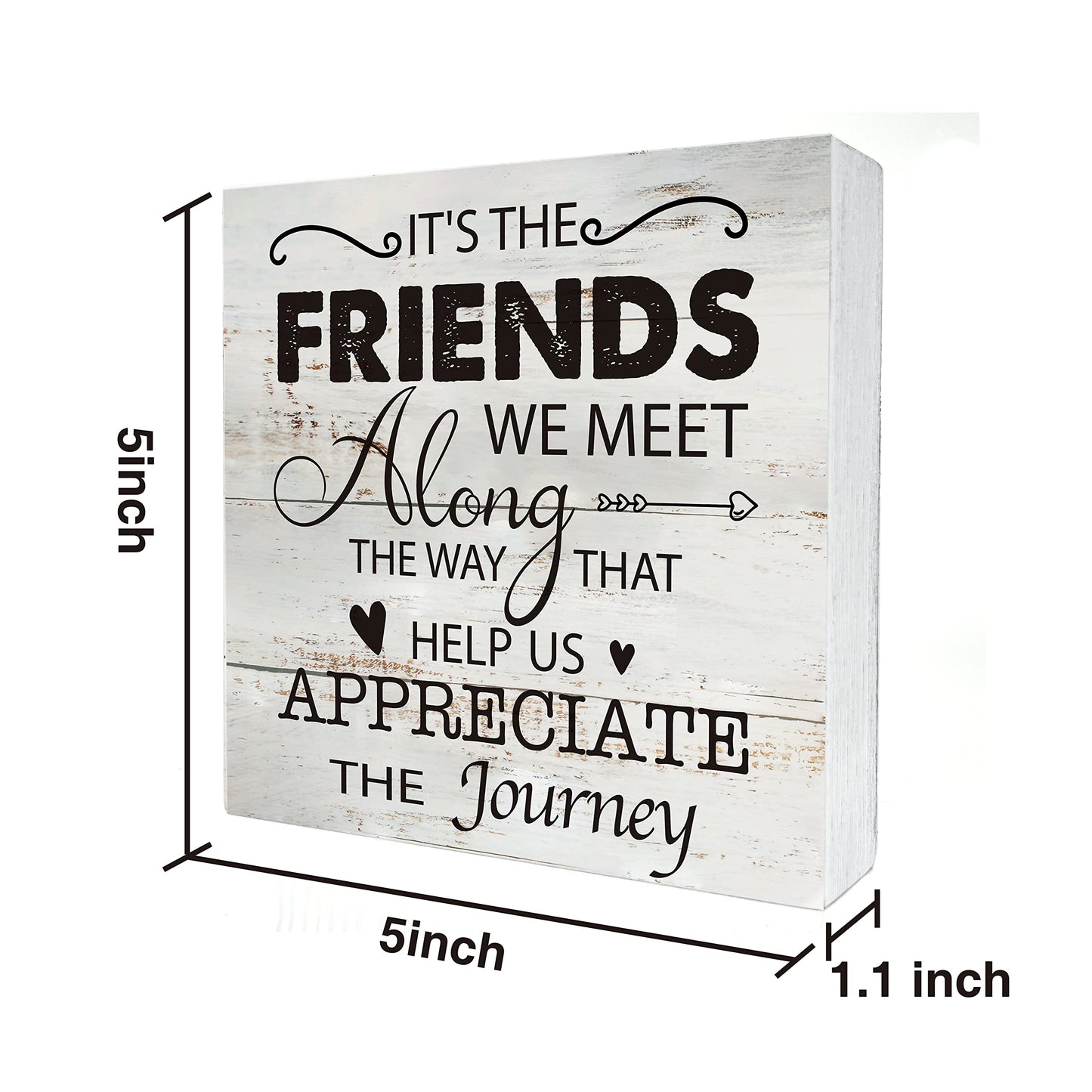 Kinship Wooden Box Sign Desk Decor Rustic Wood Block Plaque Box Sign for Home Living Room Shelf Table Decoration (5 X 5 Inch) (FRIENDS)