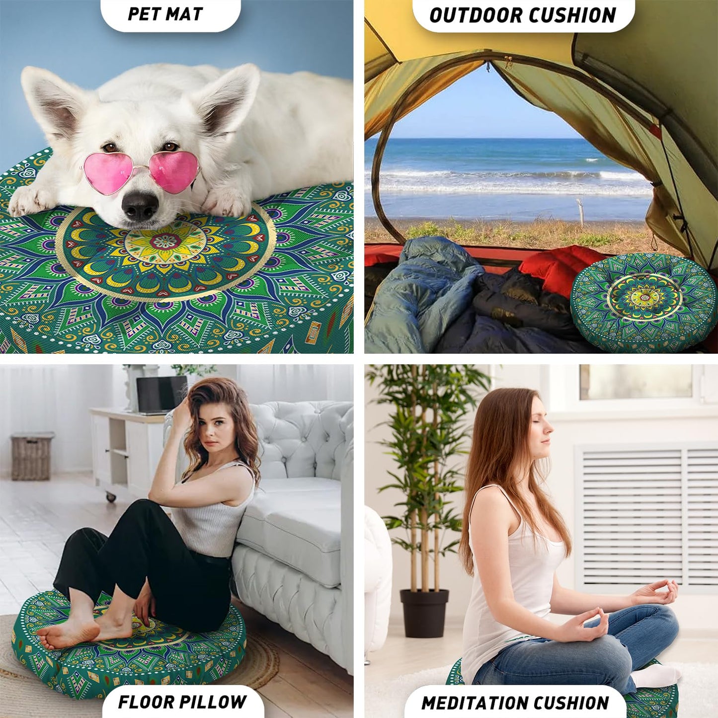 Mandala Meditation Cushion, Boho Meditation Mat, Meditation Pillows for Sitting on Floor, Cushions for Sitting in Home and Outdoor, Round Floor Pillows Cushion Seating for Yoga Accessories 22'' X 22''