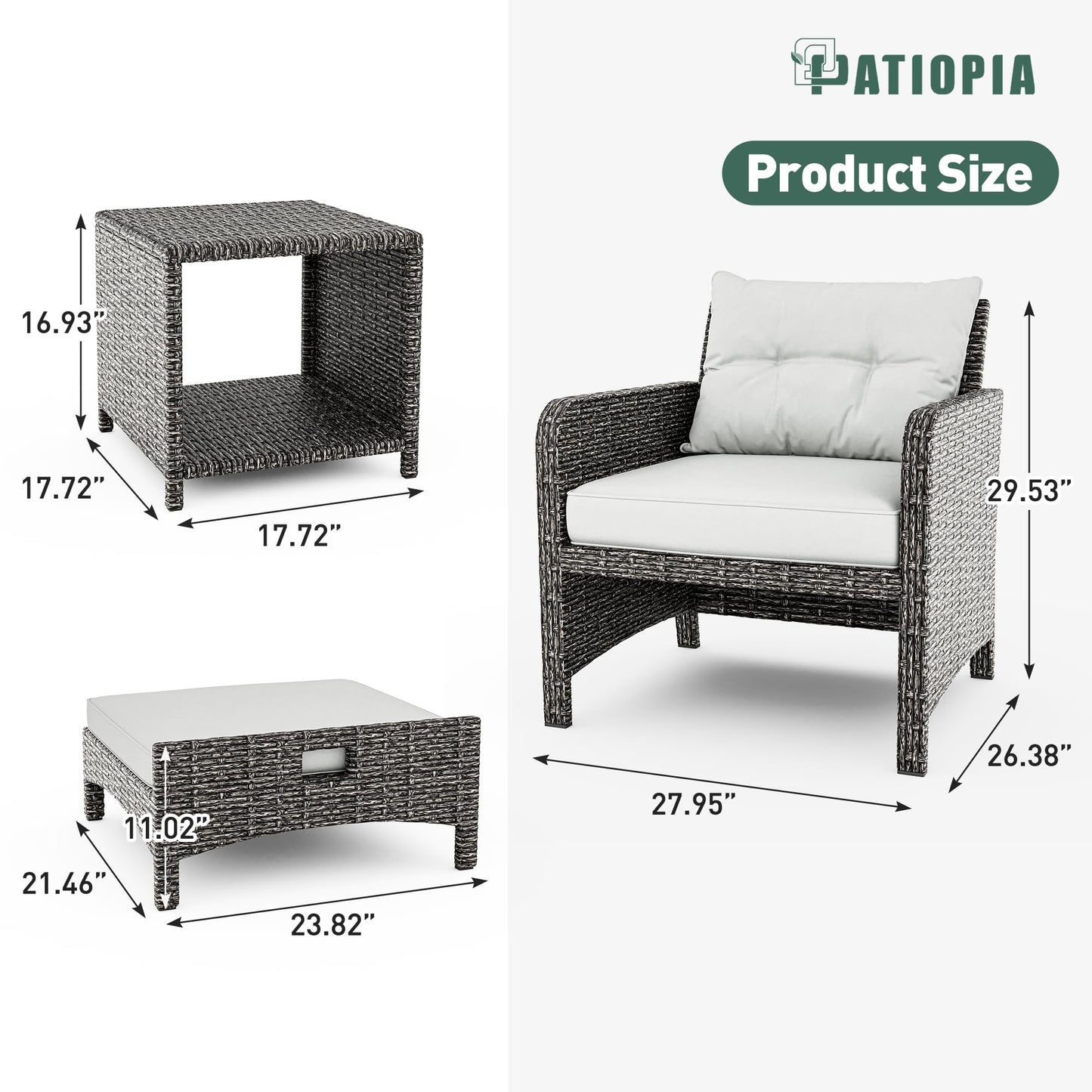 Pamapic Outdoor Furniture 5 Piece Patio Conversation Set, Wicker Rattan Patio Set with Soft Cushions & Coffee Table, Balcony Furniturefor with 2 Ottoman for Porch, Garden, Lawn (Grey)