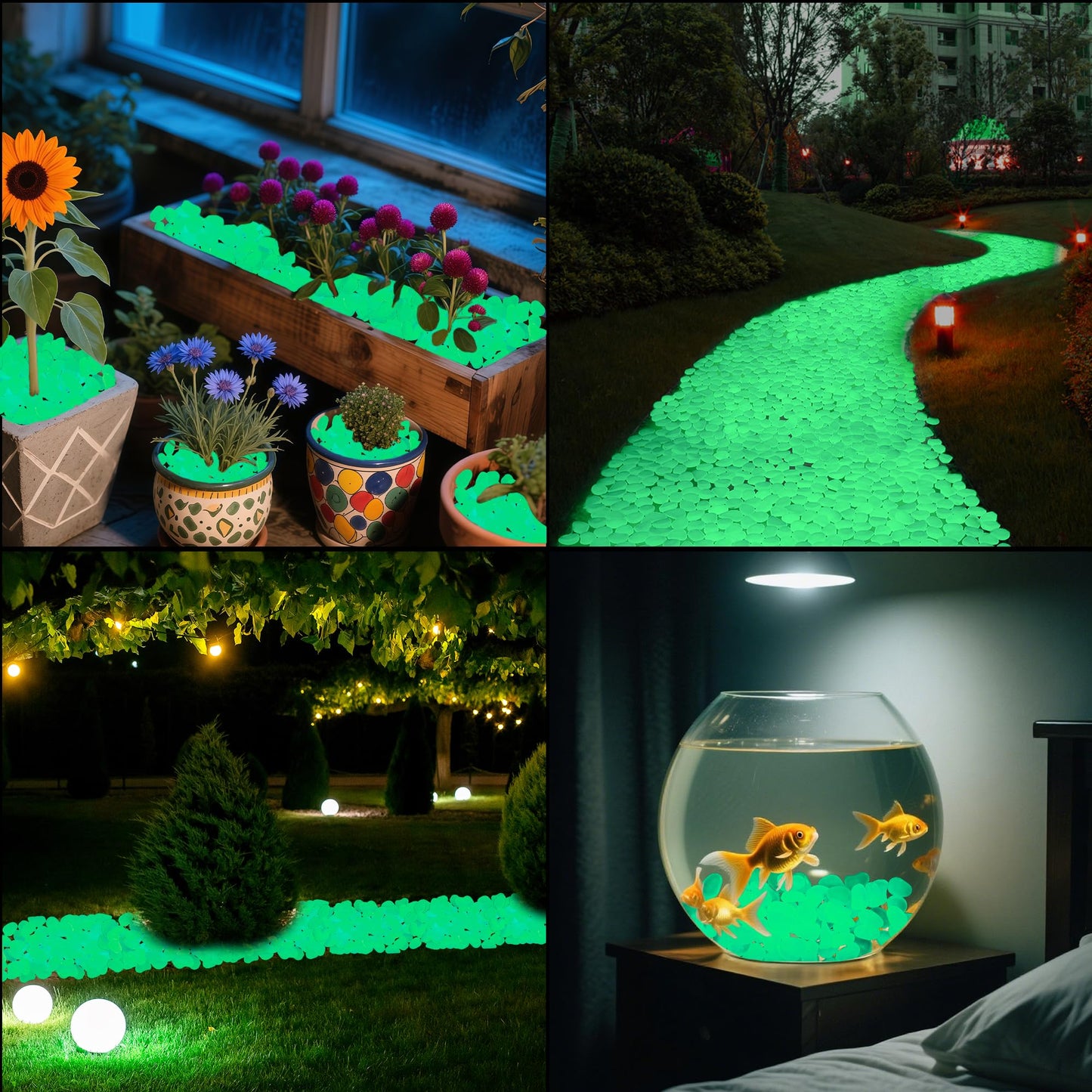 300PCS 1-1.2" Green Glow in The Dark Rocks Outdoor Decorative Stones Luminous Pebbles Glow Stones for Patio Landscaping Walkway Driveway Large Glowing Stones Garden