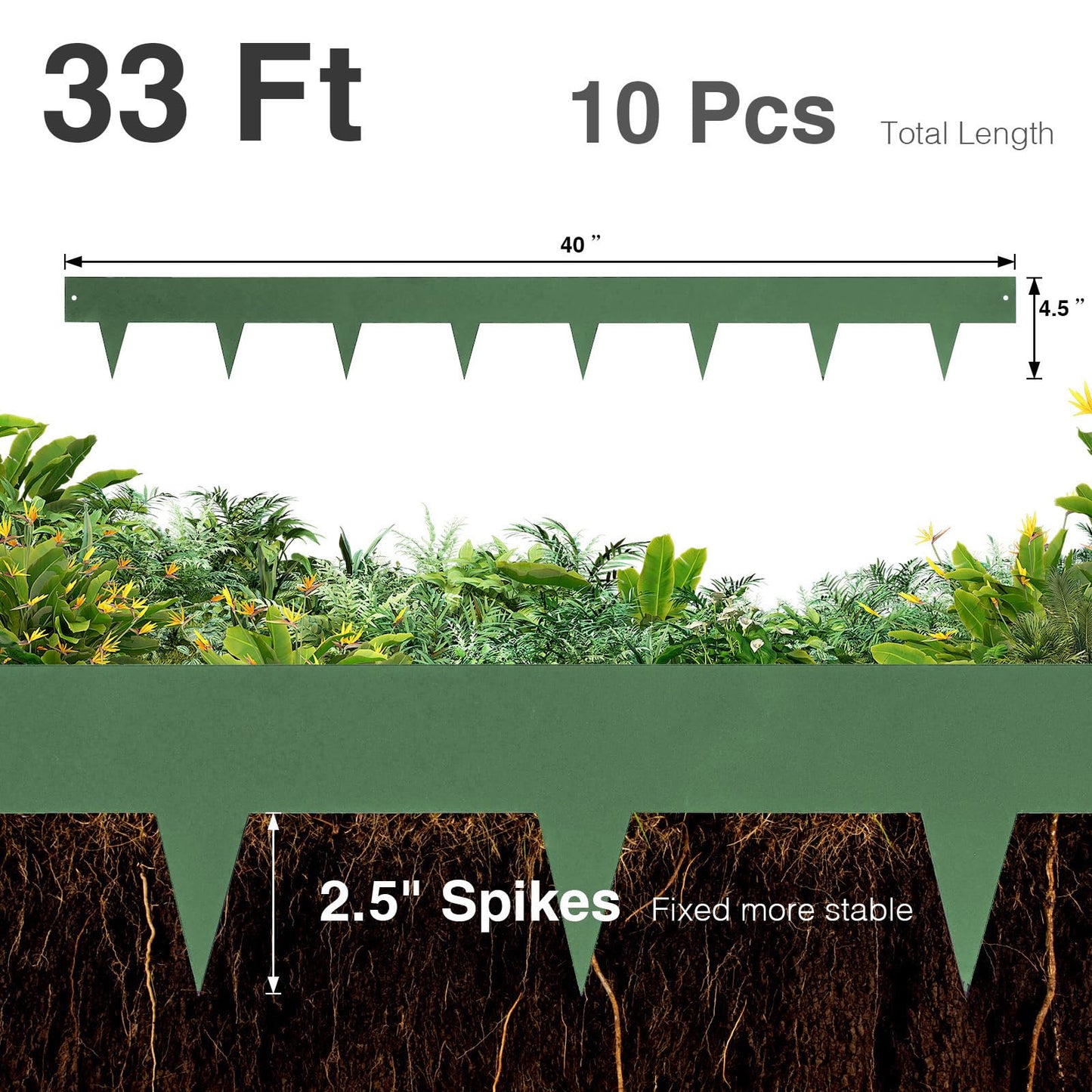 Pmango 10-Pack Galvanized Steel Landscape Lawn Edging - 4.5 inch Height Green Powder Coated Bendable Metal Strips - Hammer-in Edge Border - Yard Pathway Divider 40 inch Each(33Ft Total), #LYLB45GN-US