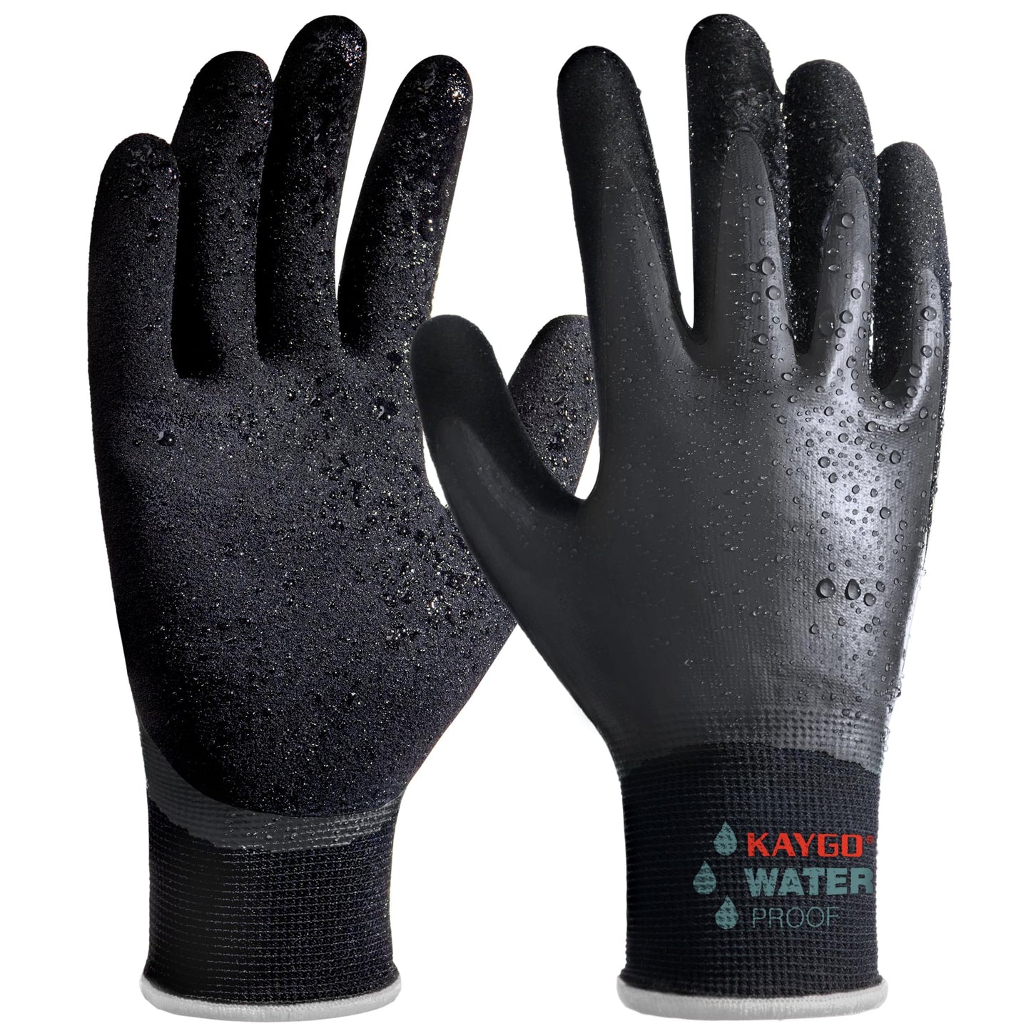 KAYGO Waterproof Work Gloves for Men and Women, Rubber Coated Non-slip Working Gloves for Garden, Outdoor Construction,KG150,Black,XL