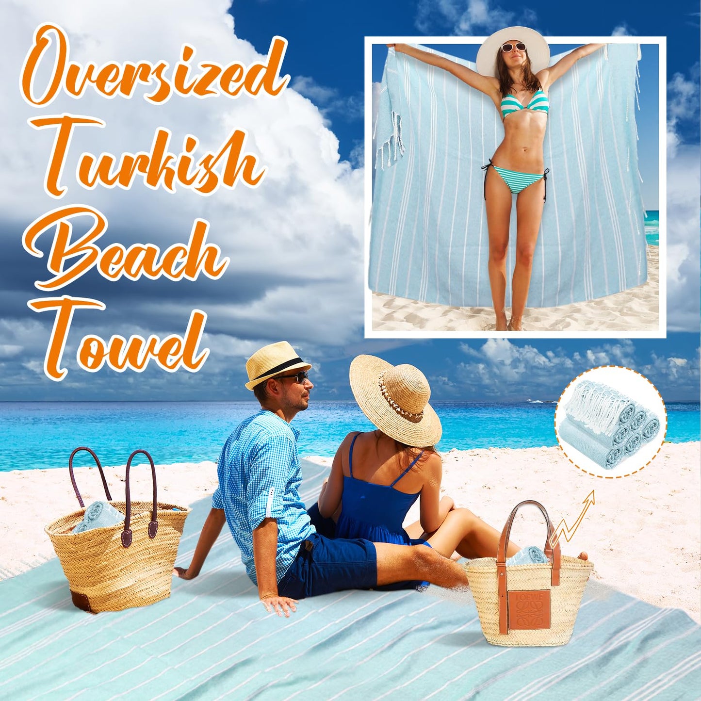 YSYJ Oversized Turkish Beach Towel Giant XXL Beach Towel Quick Dry Sand Free Extra Large Turkish Lightweight XL Beach Blanket for Travel Blue