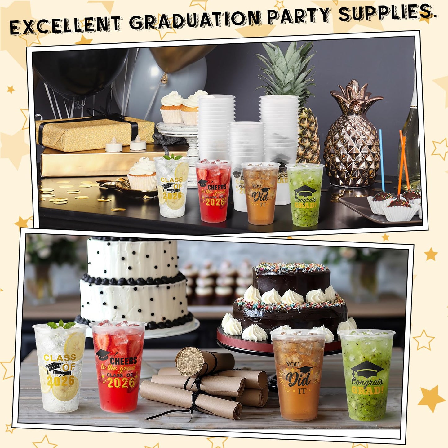 Yungyan 100 Pcs Frosted Graduation Cups 2026 Frosted Plastic Cups 16 oz Disposable Graduation Party Favors Congrats Grad Tableware Decoration for School Supplies