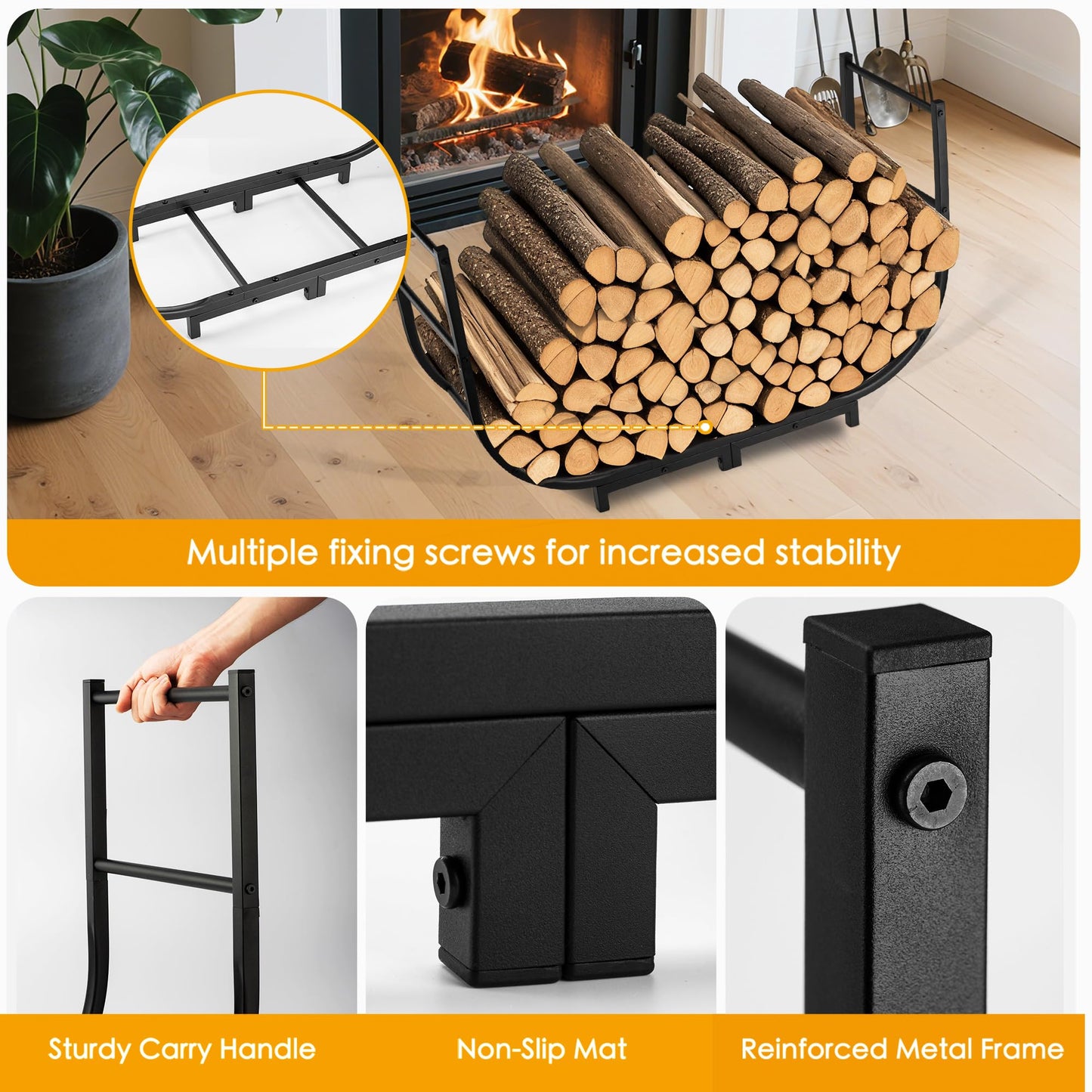 facka 40 Inch Heavy Duty Firewood Rack Outdoor with Cover, Waterproof Log Storage for Fireplace, Indoor & Outdoor Metal Wood Holder, Rustproof