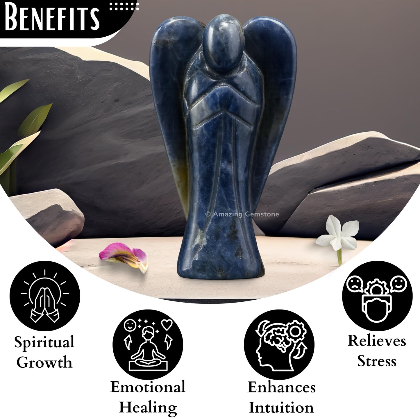 Amazing Gemstone Iolite Angel - Iolite Crystal Angel and Pocket Guardian Angel Crystal Figurines (1.5 inches)