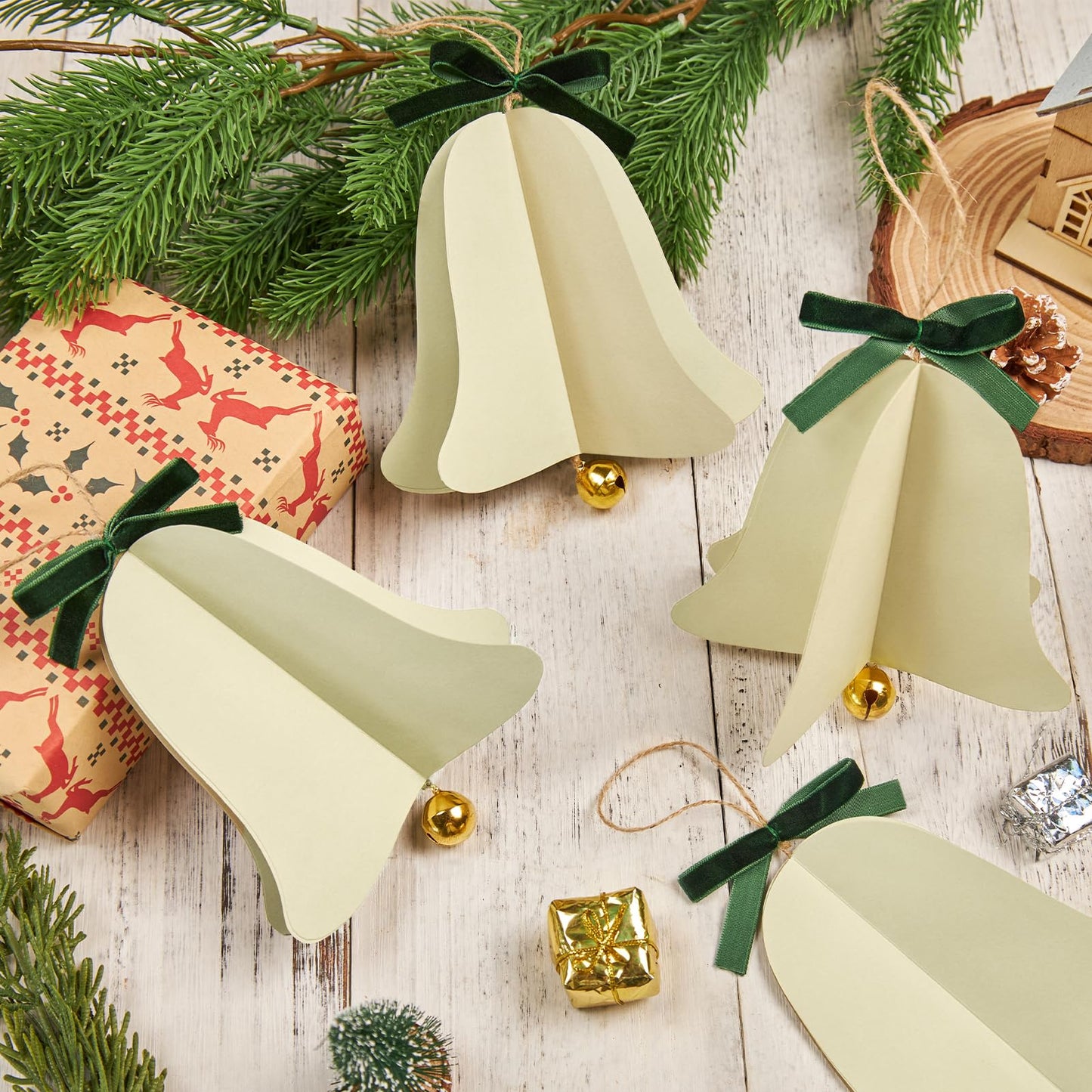 9PCS Mini Christmas Bell Ornament - Paper Hanging Jingle Bells Ornament for Christmas Tree Boho Paper Hanging Decorations for Xmas Holiday DIY Home Decor