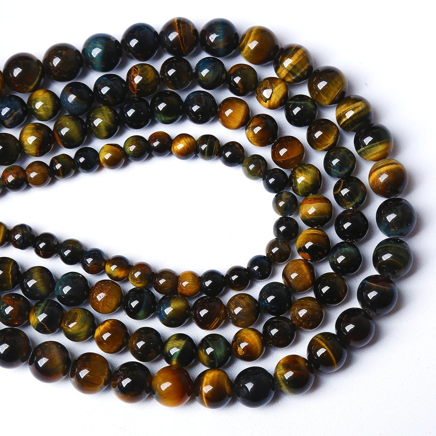 Yellow Blue Tiger Eye Beads Natural Stone Round Loose Beads Energy Gemstone Healing Power for Jewelry Making 10mm 38pcs 15"
