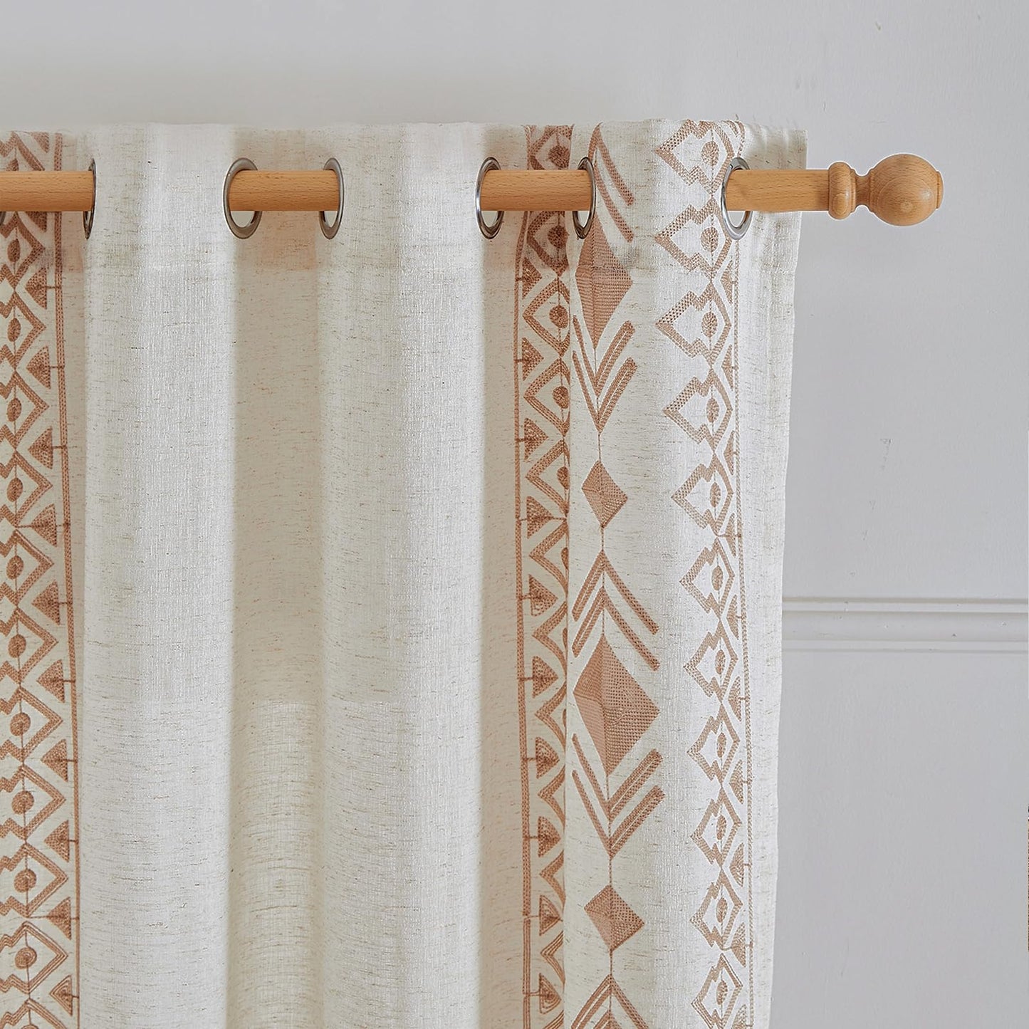 LOHUT Beige Boho Curtains 2 Panels for Bedroom 84 Inches Long Linen Embroidered Drapes for Living Room Farmhouse Geometric Light Filtering Grommet Window Treatment 55x84 Inch, Taupe On Beige