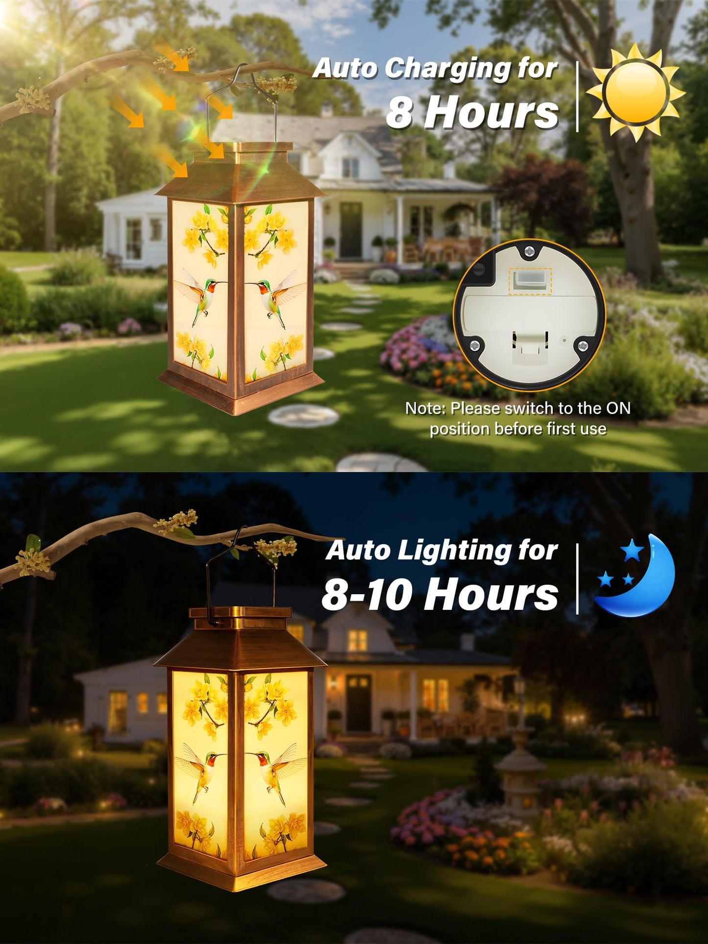 Mothers Day Gifts, Solar Lanterns Outdoor Waterproof Hummingbird Hanging Garden Decor Gifts for Mom Women Grandma, Outdoor Solar Lights for Garden Lawn Yard Patio Porch