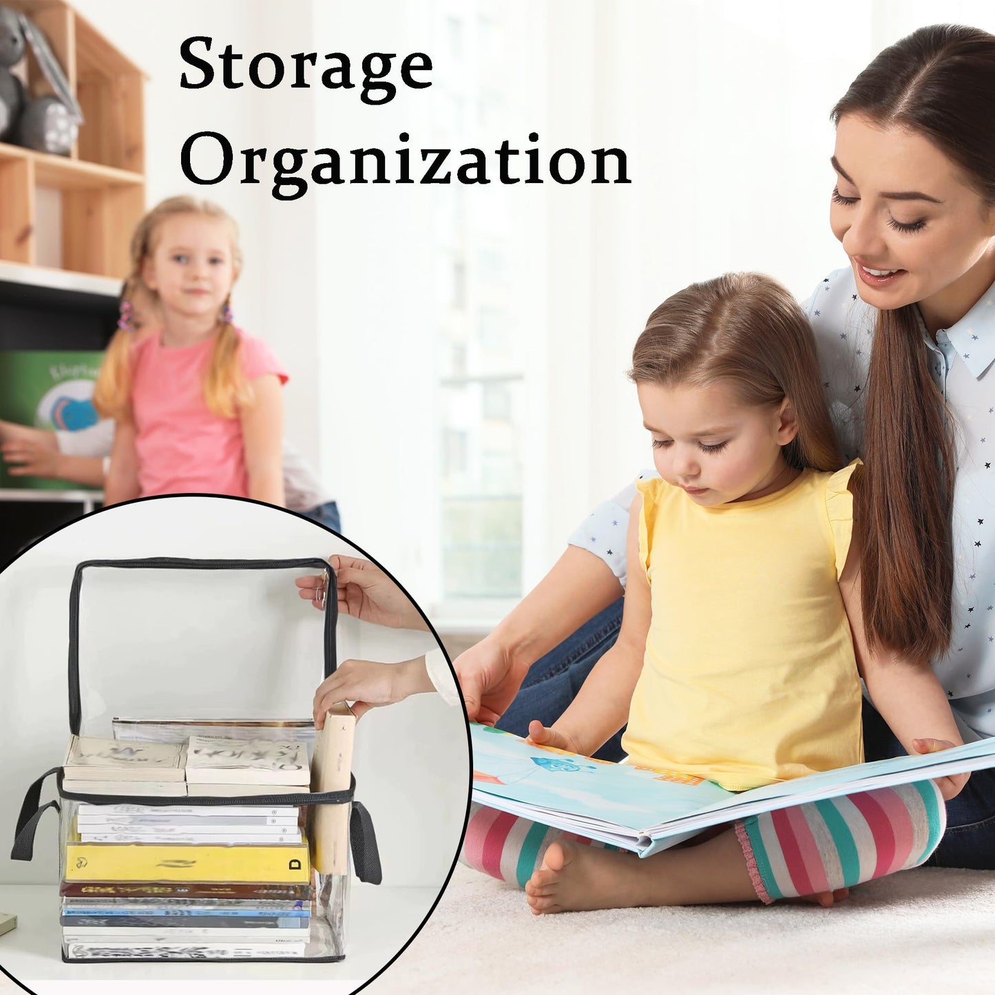 XLANMAY 2PCS Clear Book Storage Bag Plastic Comic Books Organizer Collapsible Book Display Case with Lid and Lifting Handle for Books Used Toys 38x24x32cm/15x9x13inches