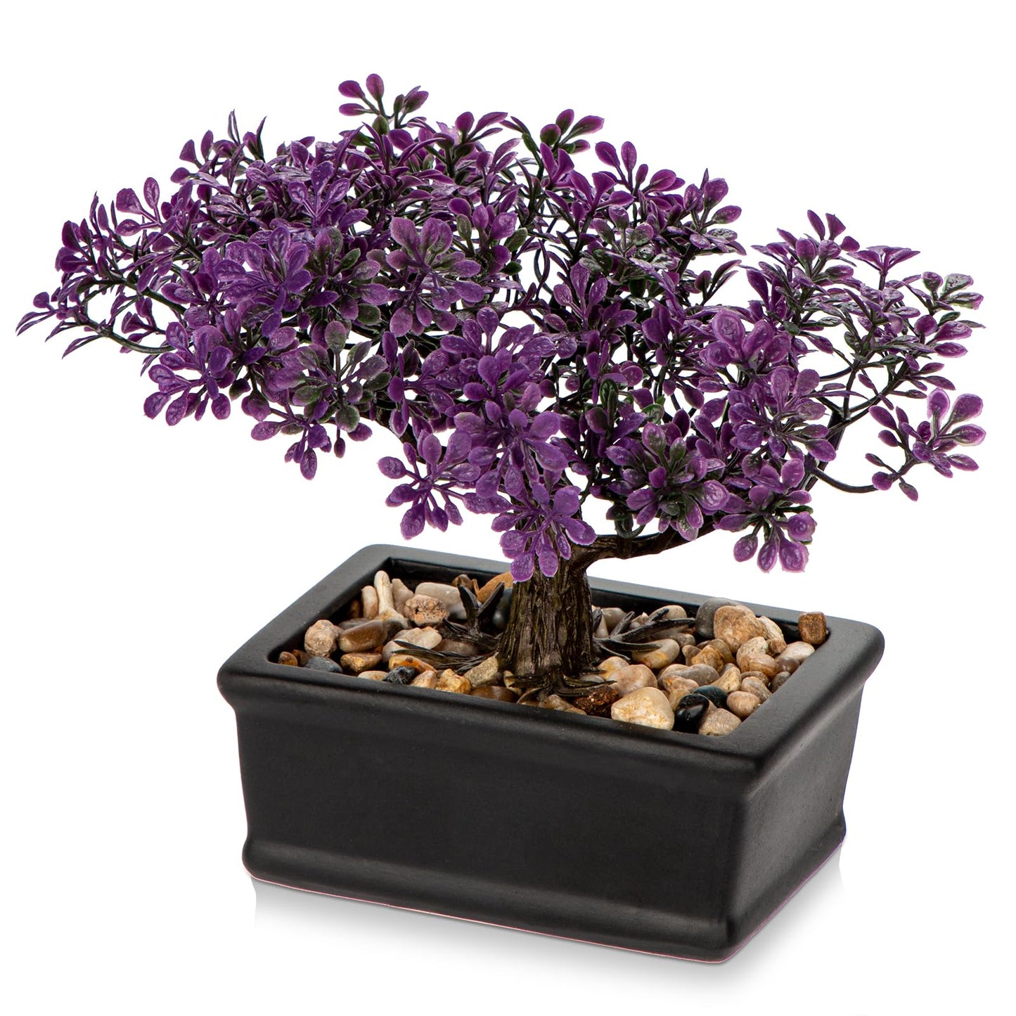 Artificial Bonsai Tree Juniper Faux Plants Indoor Fake Plants Decor with Black Ceramic Pots for Home Table Office Desk Bathroom Shelf Bedroom Living Room Farmhouse Decorations-Purple