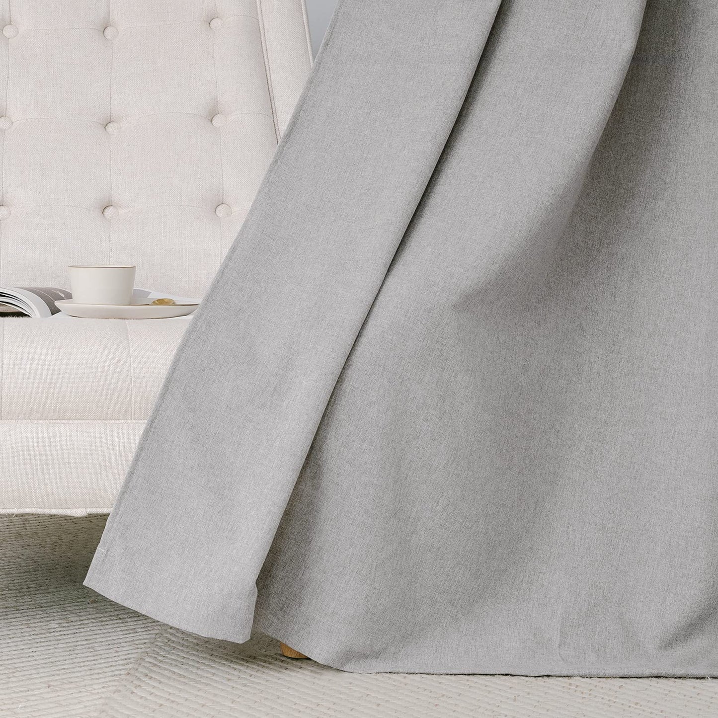 NICETOWN Soft Cotton Washed Linen Curtains 84" Length, Room Darkening Window Treatments for Bedroom, Grey, 1 Pair=104" Width