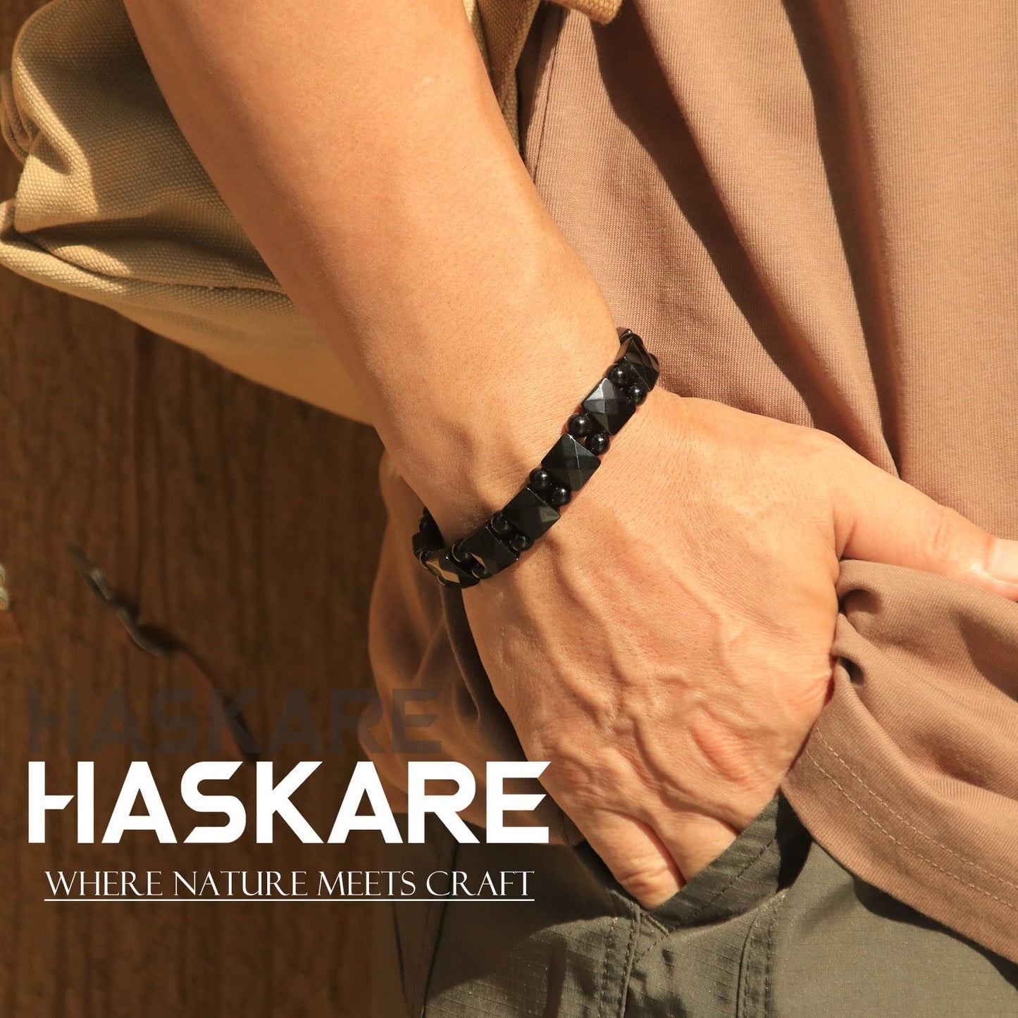 HASKARE Protection Healing Stone Bracelets for Men Unique Natural Crystal Black Obsidian Mens Bracelets, Masculine Energy Protection Men Beads Bracelet for Anxiety, Handmade Gifts for Husband Father