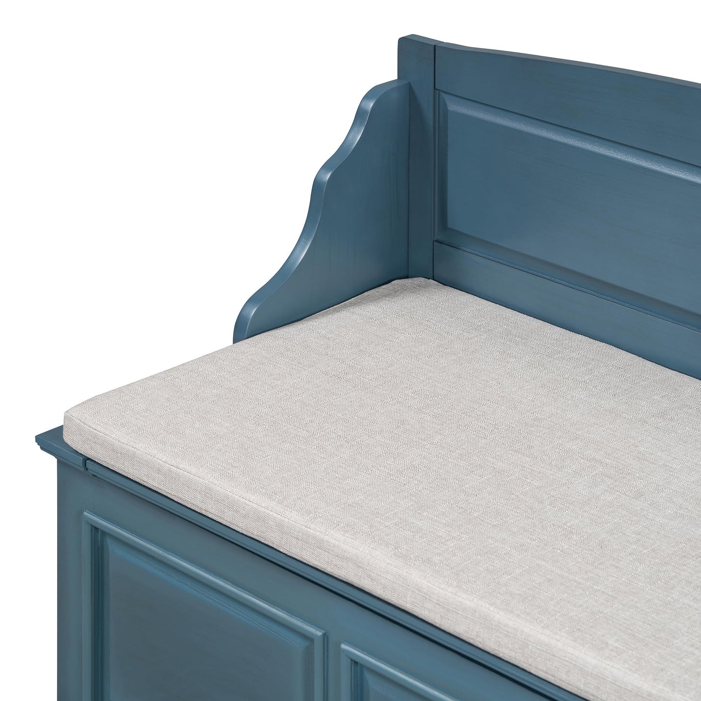 Knocbel Rustic Entry Storage Bench with Hidden Compartments and Removable Cushion, Wooden Entryway Hallway Foyer Shoe Bench Bedroom End of Bed Bench (Antique Navy and Beige)