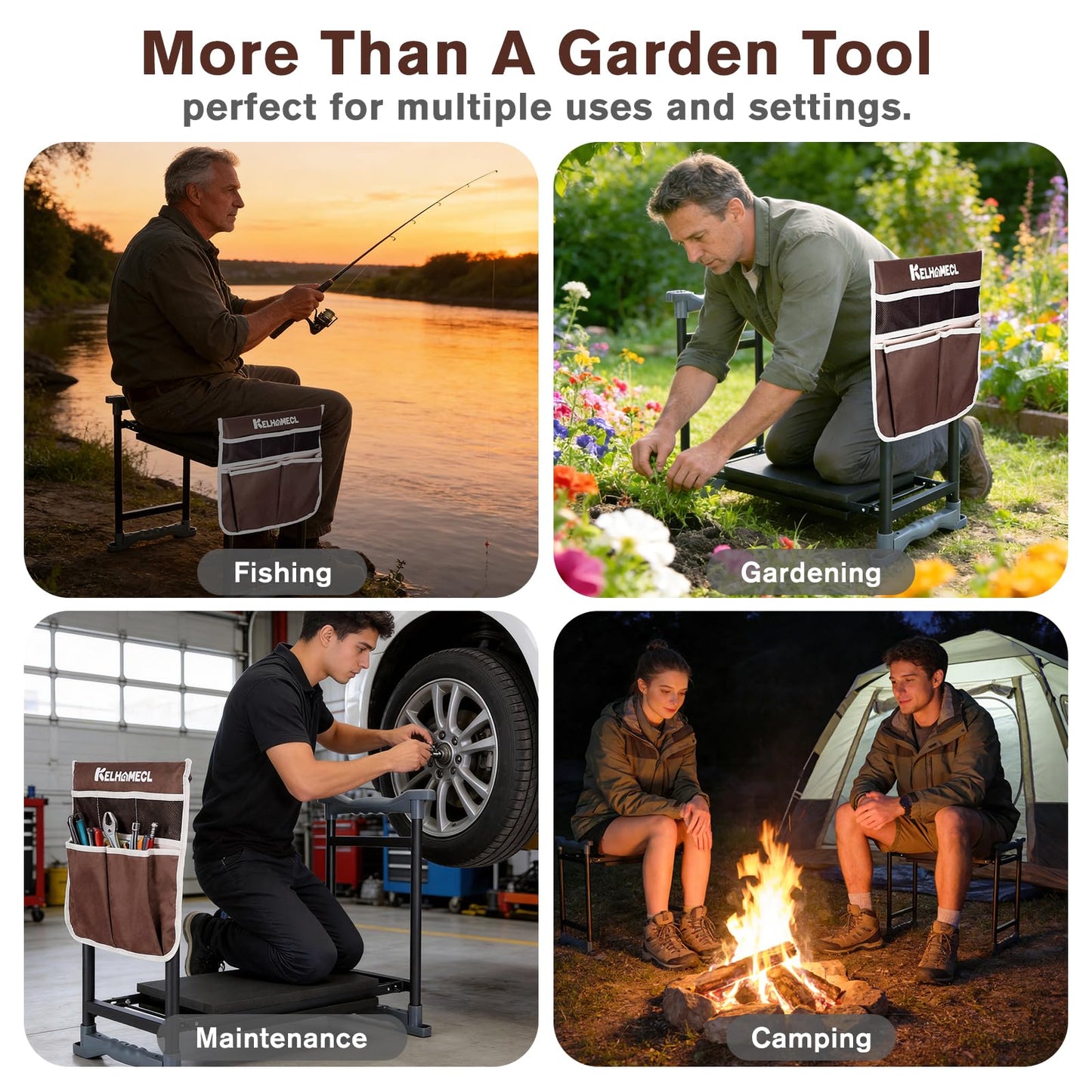 KELHOMECL Garden Kneeler and Seat, Extra Wide Thick EVA Pad, Heavy Duty Foldable Garden Bench Holds 350lbs, Ergonomic Kneeling Stool with Garden Tool Pouches, Gardening Gifts for Women, Men, Seniors