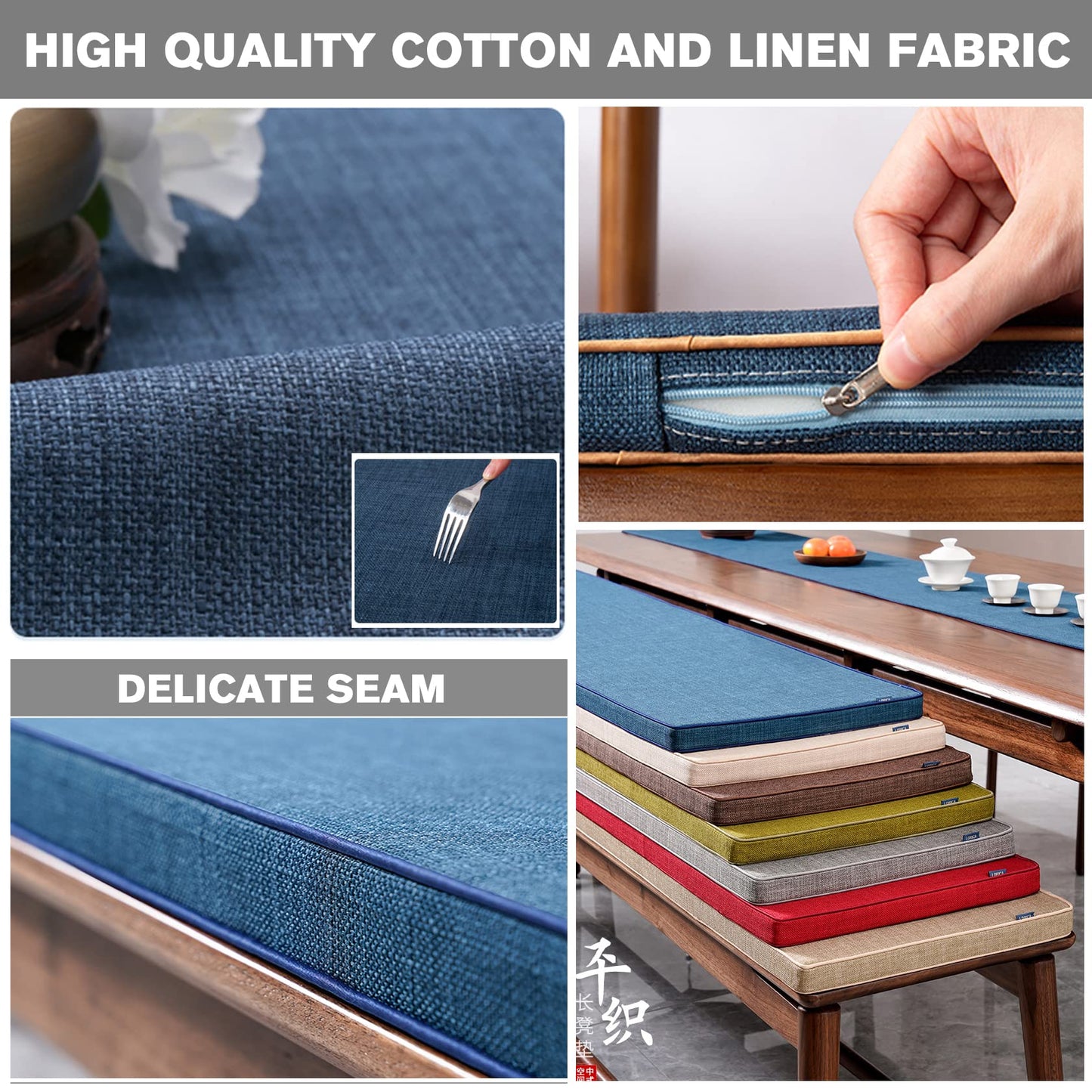 SXROMDA Customize Bench Cushion, Furniture Cushion, High Density Memory Foam, Linen Washable, Non-Slip Bench Pad for Shoe Bench Rack, Window, Piano, Dining (Custom Size, Blue)
