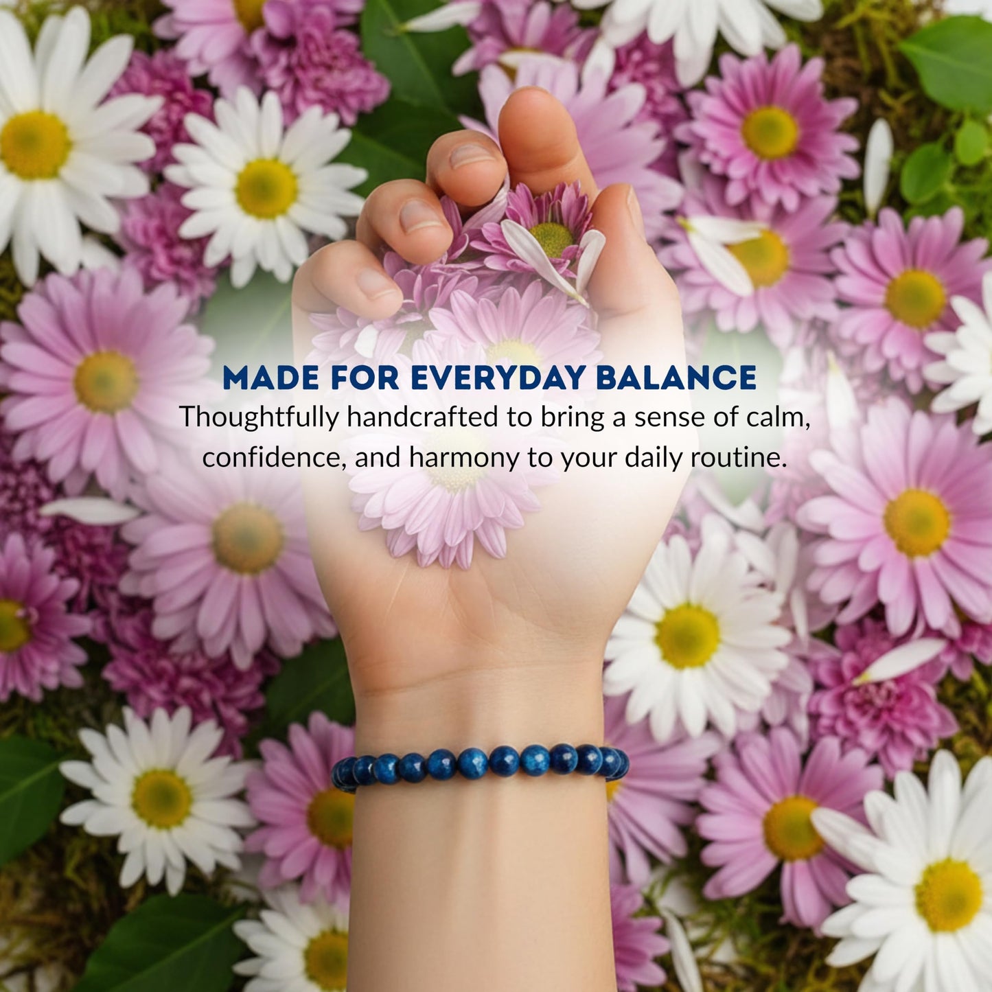 Cherry Tree Collection – Handmade Crystal Beaded Stretch Bracelets with Jade Blue Tiger's Eye for Women & Men - 8mm Round Gemstone for Protection, Balance & Luck, Small