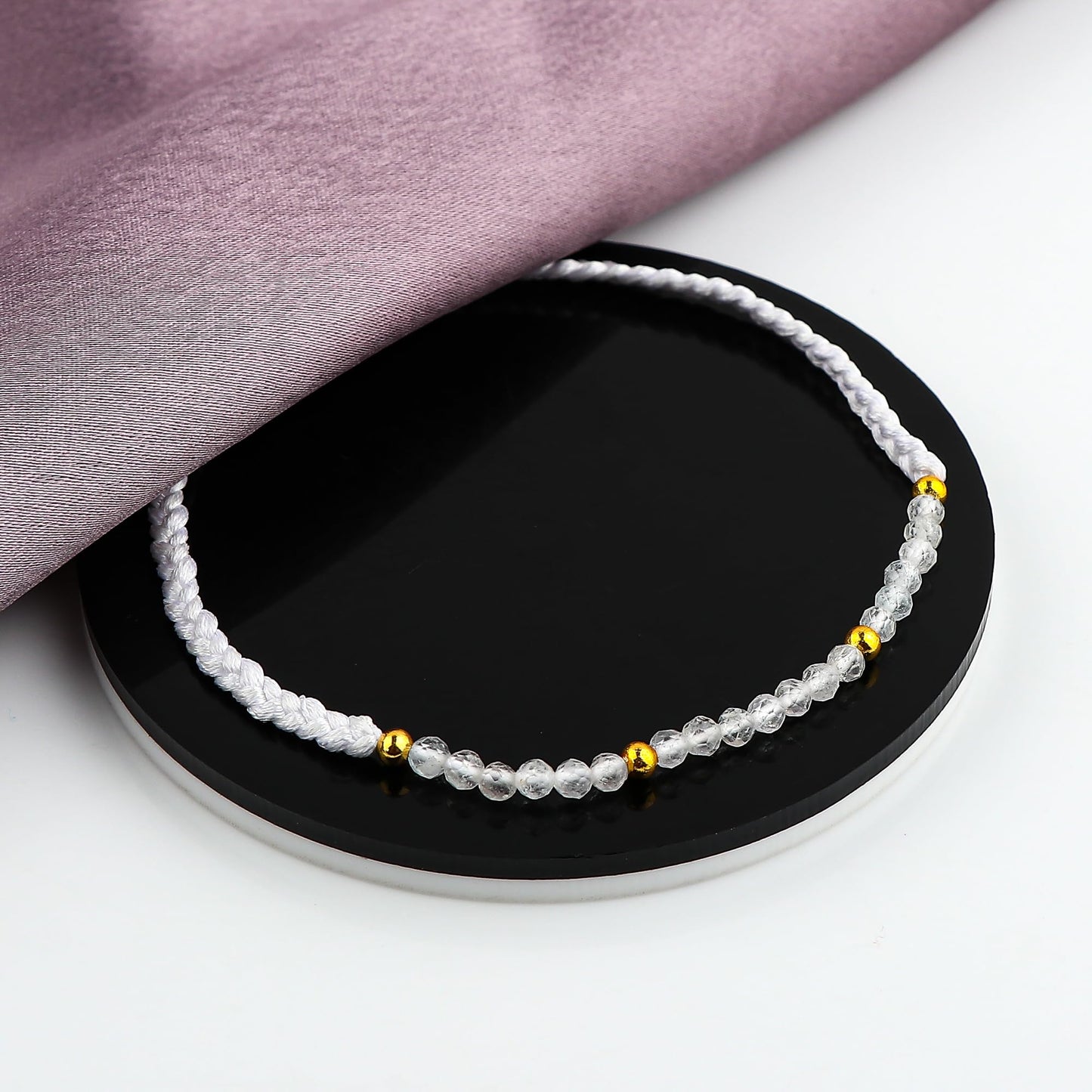 GEMSYMPHONY White Topaz Gemstone Beads Braided Bracelet – 3.5mm Natural Stone Beads, Handmade Adjustable Braided Rope Bracelet, Healing Crystal Jewelry for Men & Women, Unisex Boho Gift (White Topaz)