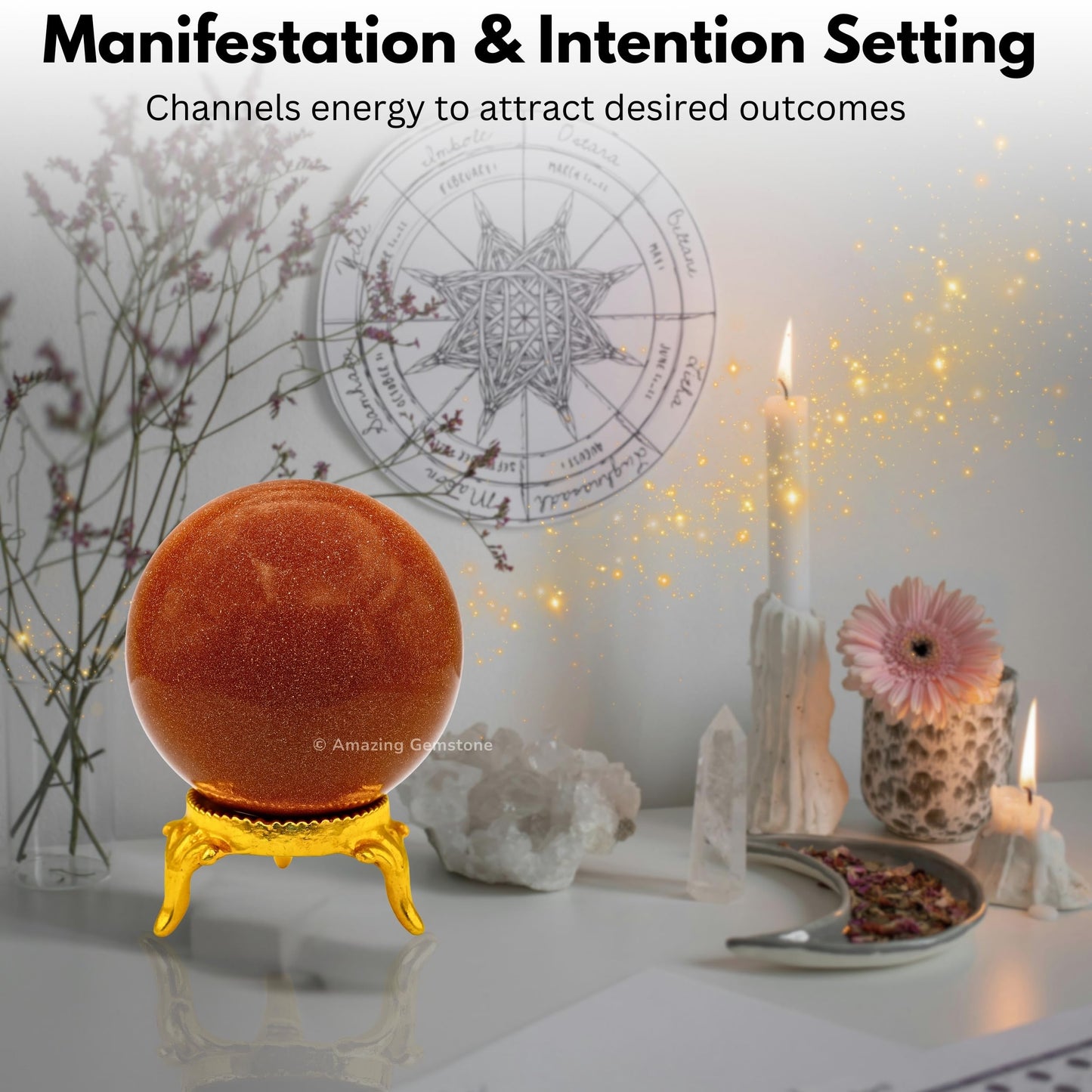 Amazing Gemstone Red Goldstone Crystal Ball with Stand - 2 Inches Crystal Sphere Meditation Balls for Witchcraft and Decorative Balls