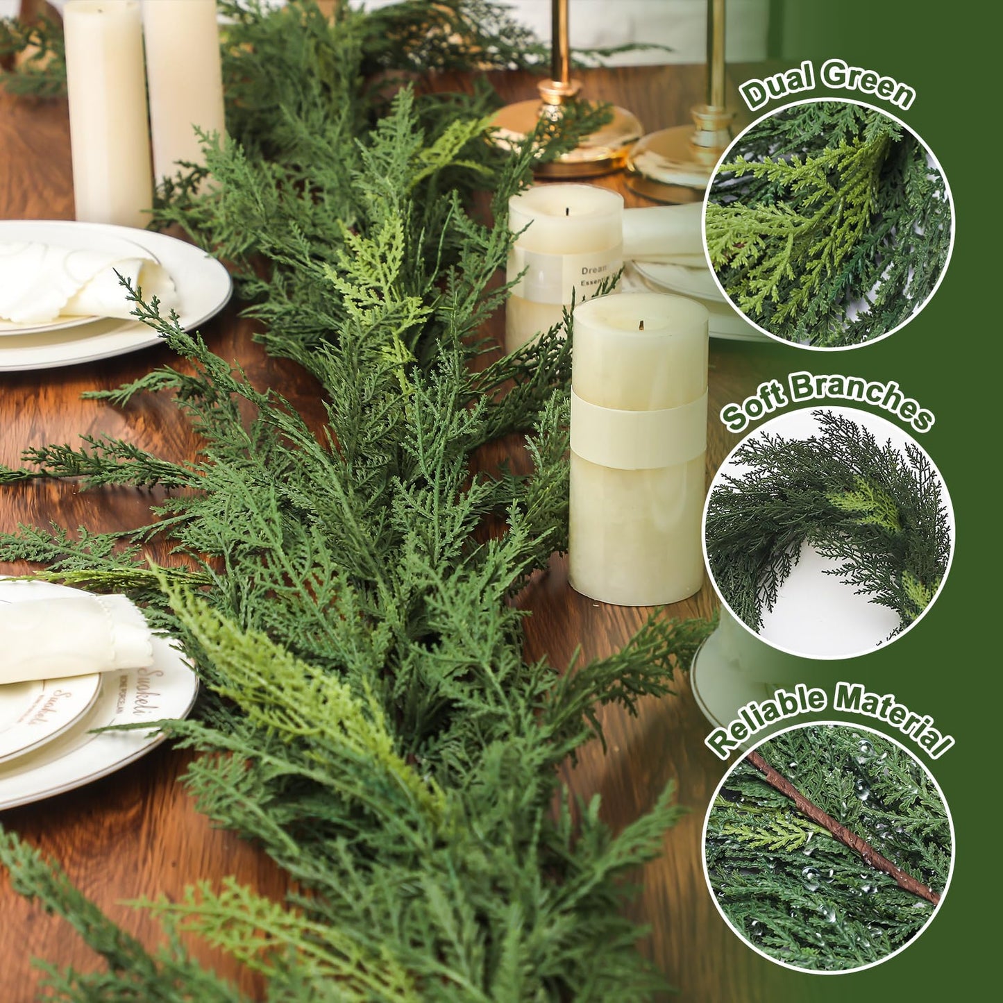 Jutom 1 PCS Christmas Cedar Garland - 6 ft Classic Green Realistic Soft Artificial Faux Cedar Pine Garland Decoration for Home Mantel & Stairs - Holiday Party Winter Decor