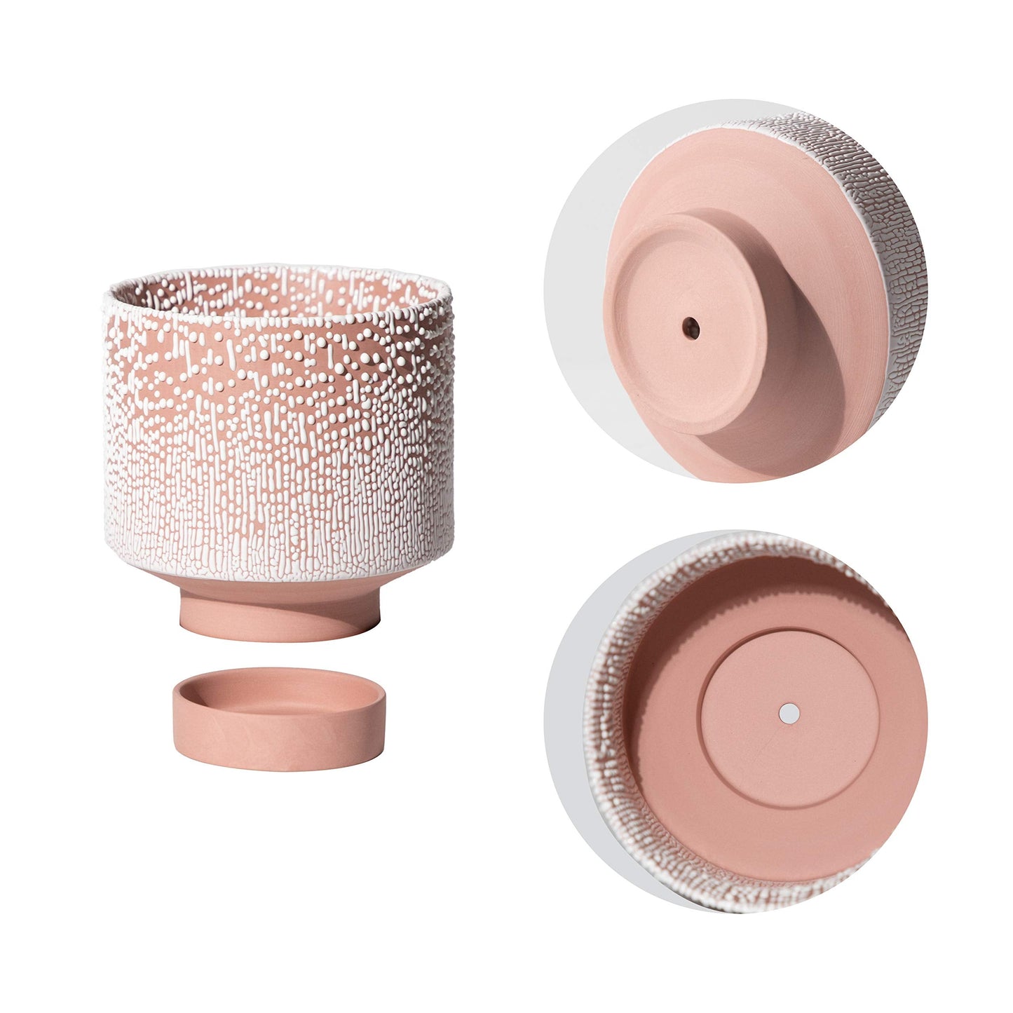 UBEE Planter Ceramic Flower Pot for Indoor Plants | 5.5 inch + 4.9 inch Plant Pot with Saucer and Drainage Hole for Aloe, Snake Plants, Pothos, Orchid, Terracotta with White Glaze Dot