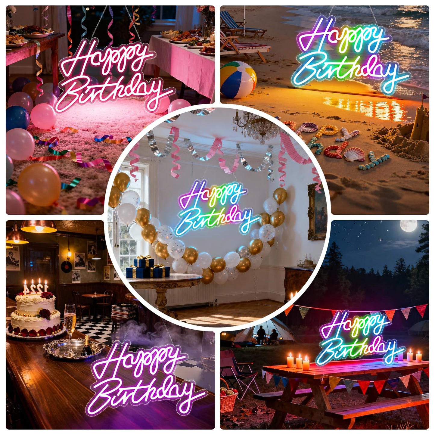 Happy Birthday Sign for Wall Decor, RGB Led Happy Birthday Neon Sign For Party And Remote Control, USB Powered Dimmable Neon Light.Corlorful Happy Birthday Light Up Sign.