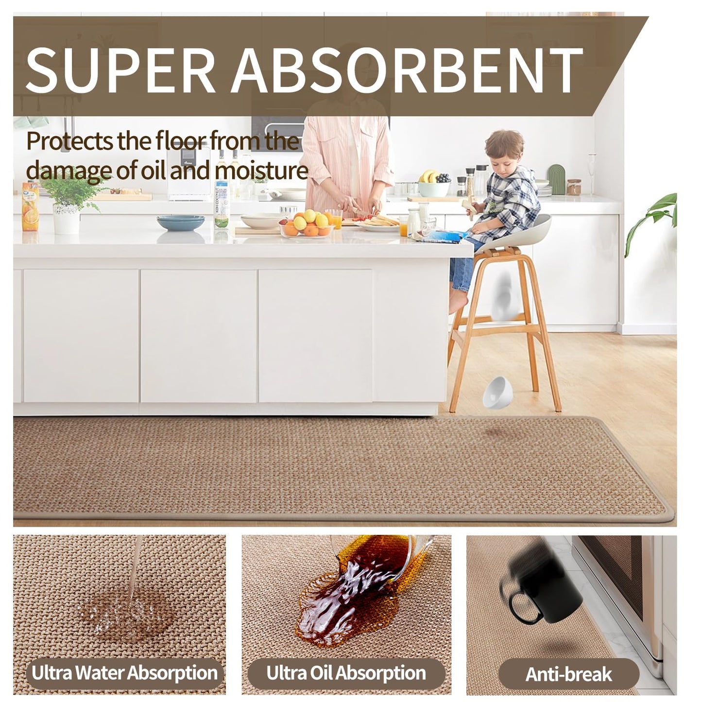 YDKGL Kitchen Rugs and Mats Non Slip Washable, Absorbent Runner Rugs for Kitchen, Front of Sink, Kitchen Mats for Floor，Easy to Clean and Maintain Kitchen Floor mat(Brown, 17"x30")