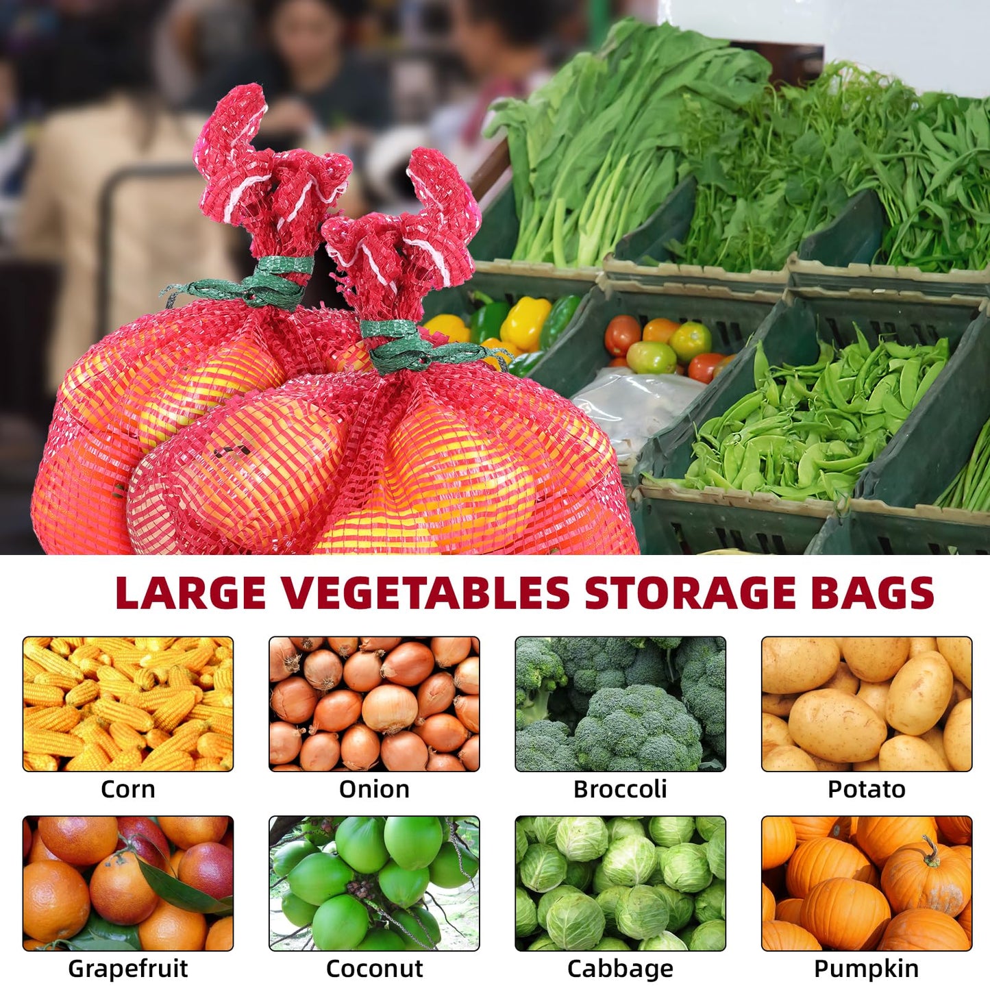 SynHHergyx 50Pcs Extra Large Mesh Produce Bags, 60 lbs Onion Bag 21” x 32” Reusable Washable Breathable Vegetable Storage Net Bags with Drawstring for Firewood Onions Potatoes Carrot Corn Crawfish