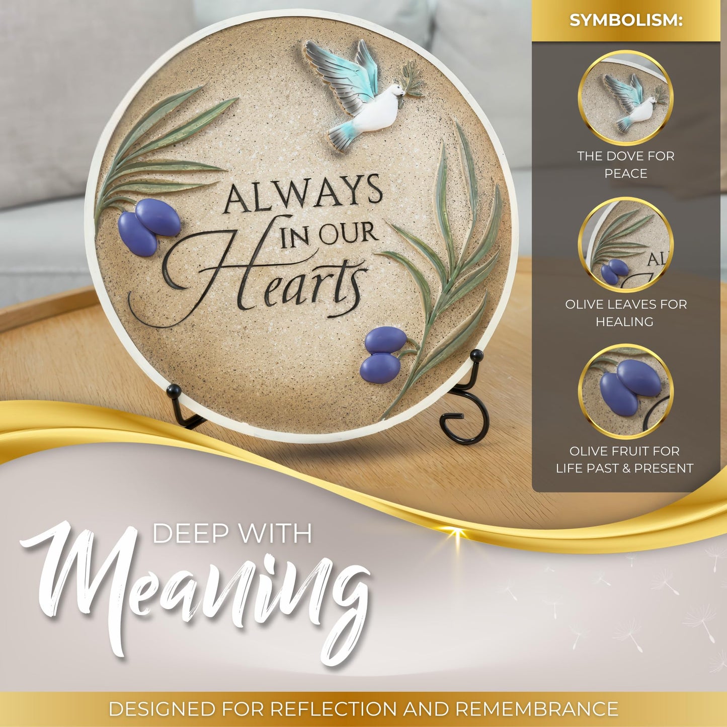 Stunning Garden Memorial Stone with Stand & Sympathy Card (10") - Artist Designed Peace Dove Amongst the Olive Branches - Ideal for Garden Decor, Memorial Gifts & Sympathy Gifts for Loss of Loved One