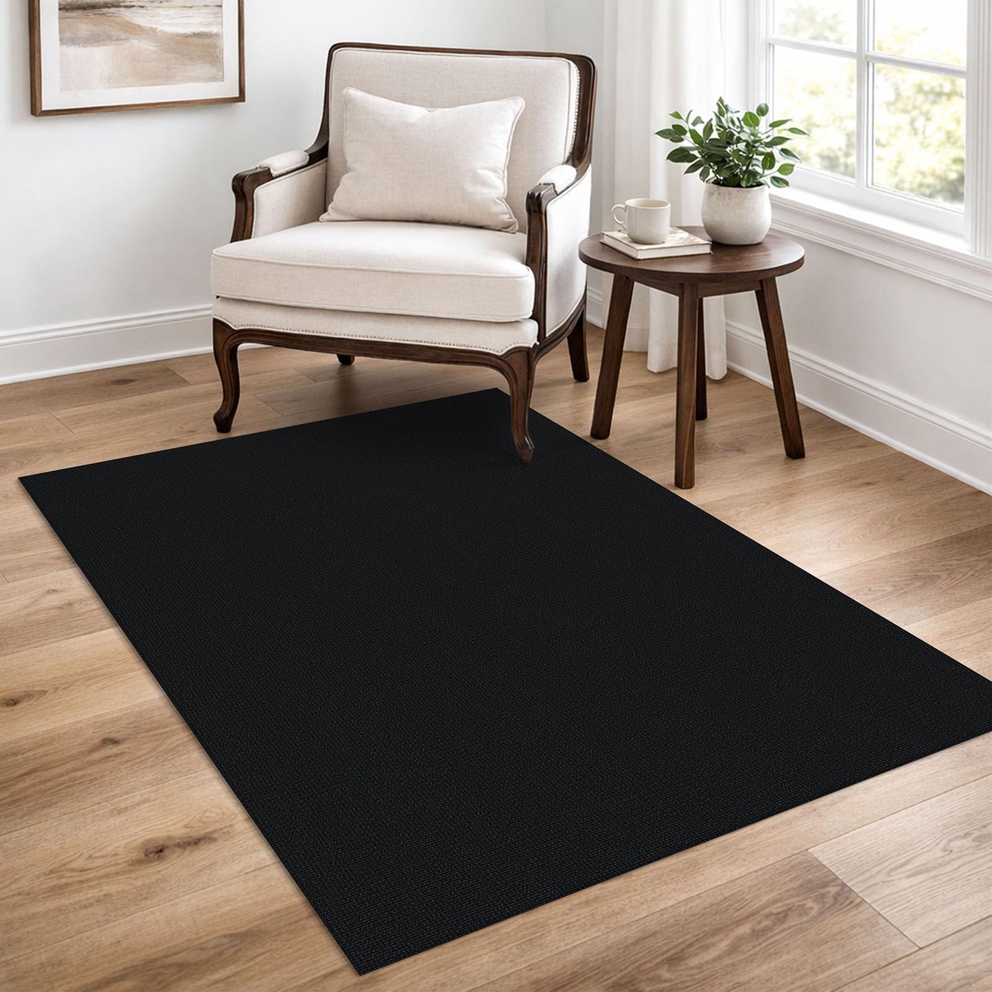 Lansny Washable Entryway Rug 3x5 Area Rugs Cotton Braided Throw Rug with Rubber Backing Indoor Door Mat for Kitchen Living Room Entrance, Black