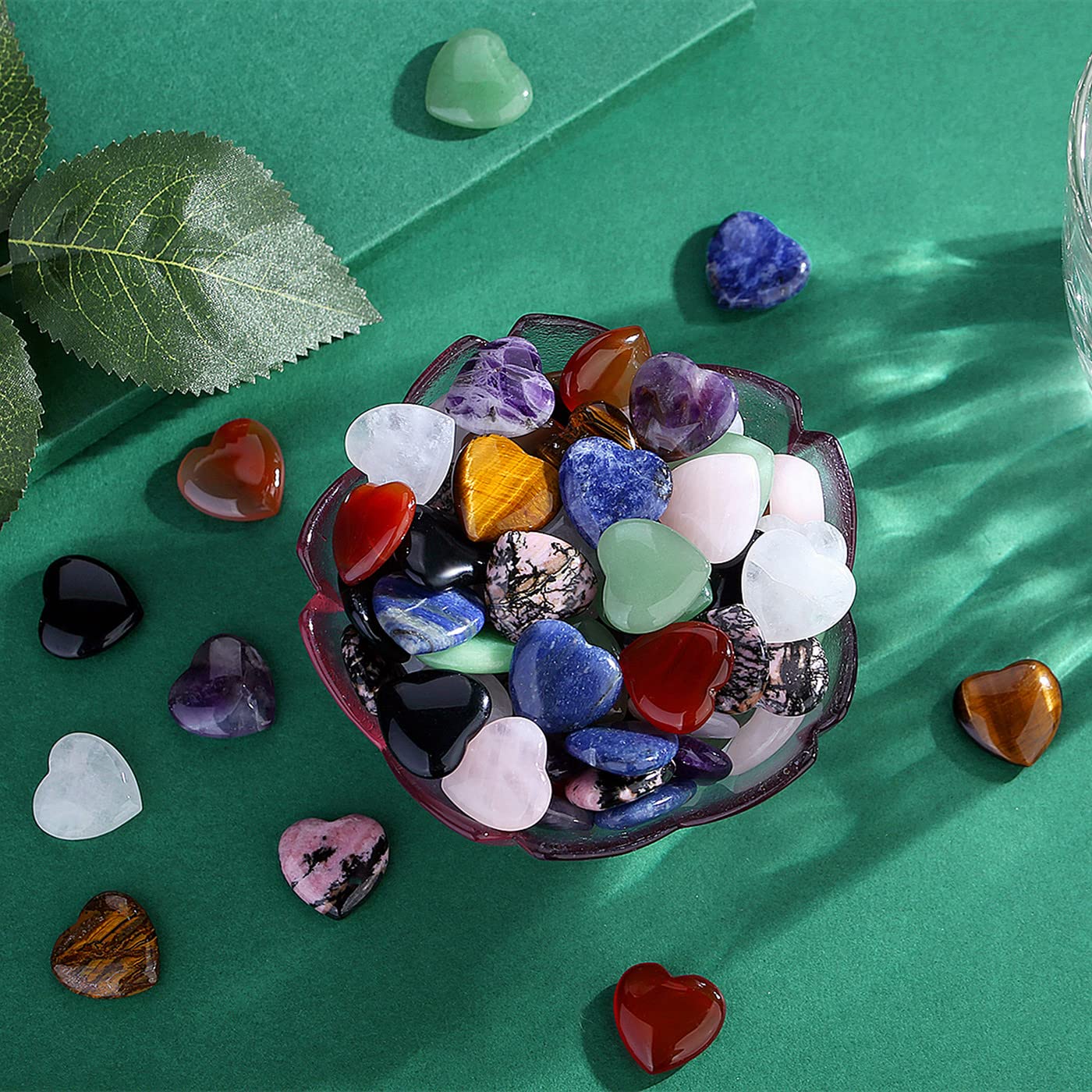 QINJIEJIE 20 PCS Natural Heart Healing Crystals Black Obsidian Polished Stones Pocket Crystal Palm Mini Cute Love Gemstones Set Bulk Wholesale Reiki Energy Balancing Meditation Valentine's Day Gift