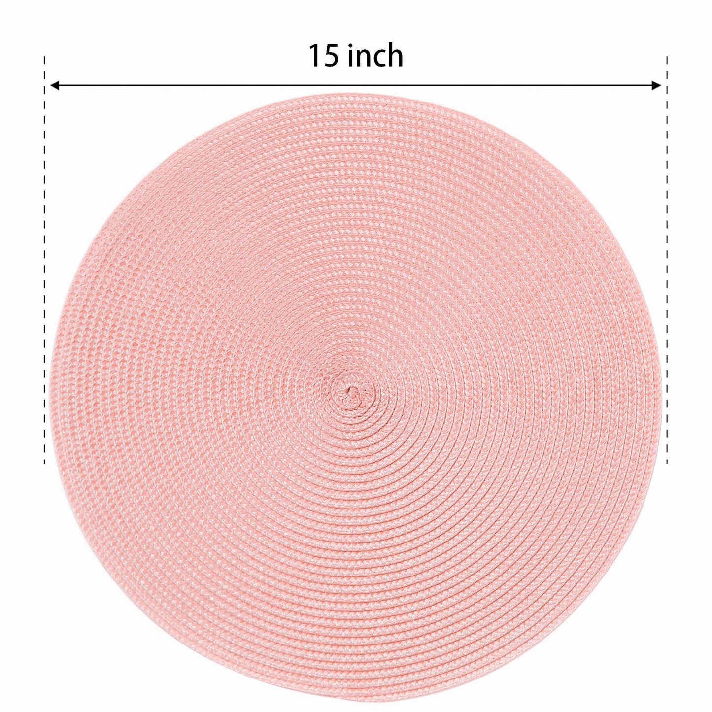FunWheat Round Braided Placemats Set of 6 Place Mats for Dining Tables Woven Washable Non-Slip Table mats 15 inch(Pink, 6pcs)