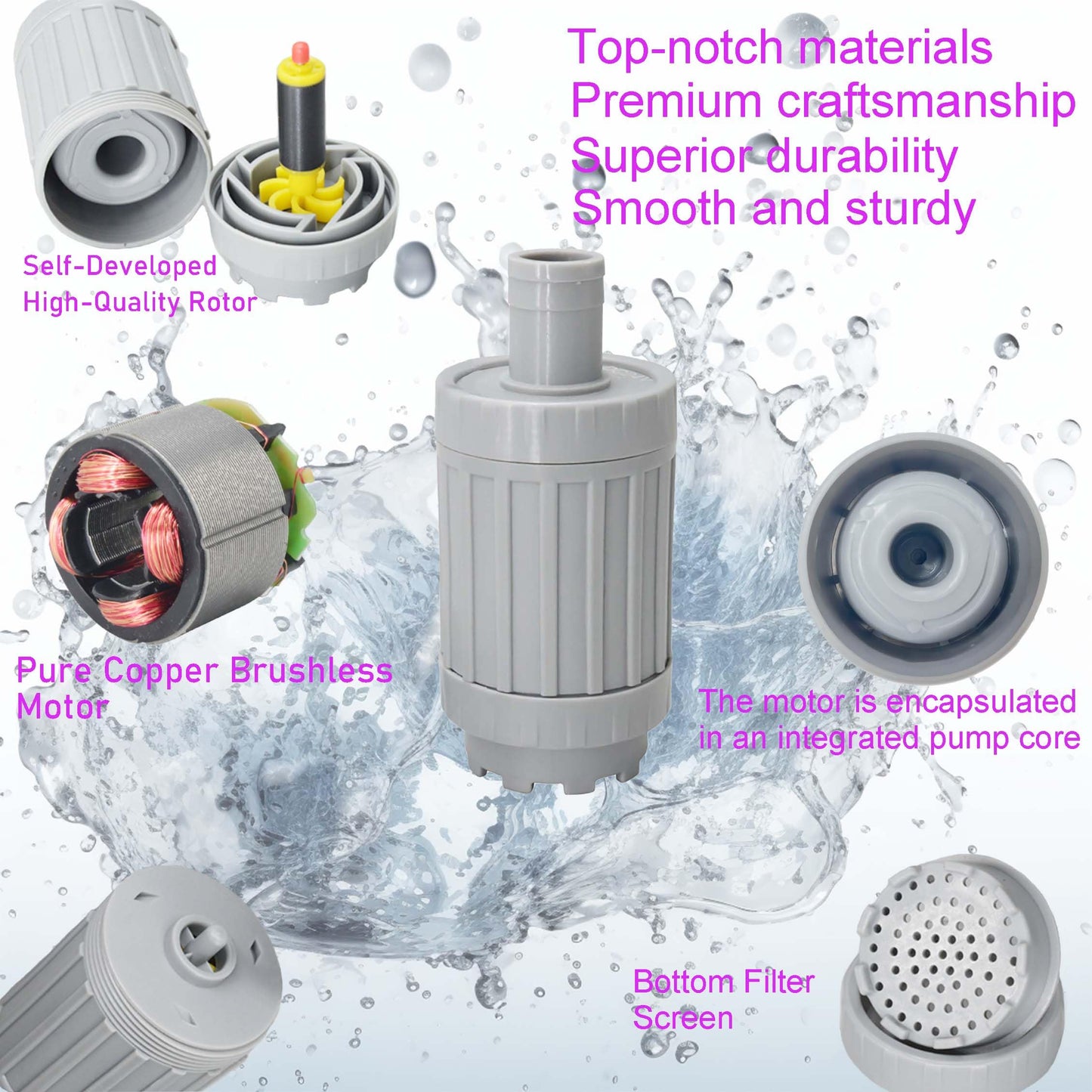 TALFIT 500GPH Submersible Pump,solar water pump,Ultra Quiet Water Pump with 13ft Power Cord for Aquarium, Pond, Fish Tank, Water Pump Hydroponics, Backyard Fountain (24V 500GPH)