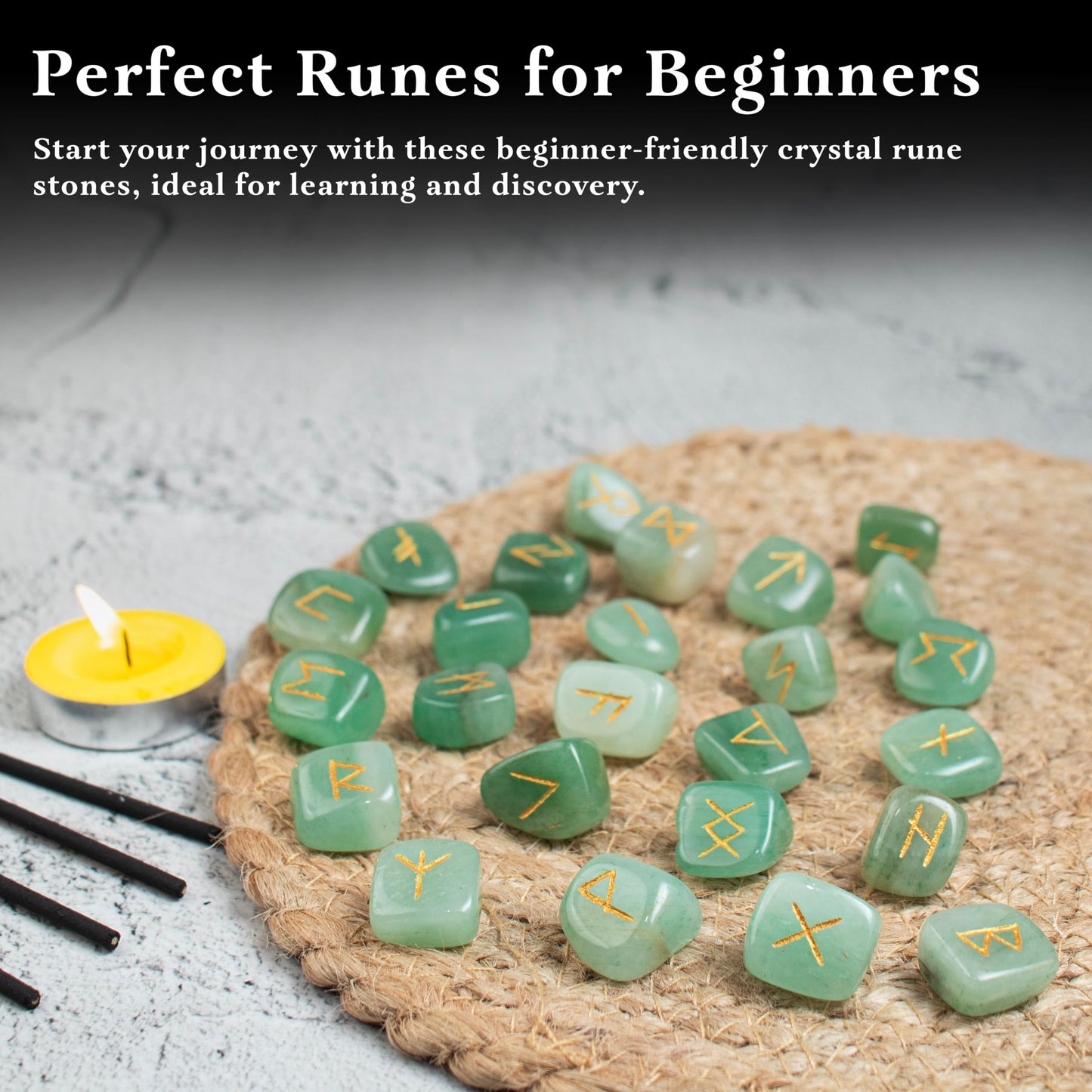 Crocon Green Aventurine Rune Stones Set Engraved with Elder futhark Crystal Runes Set, Reiki Healing runas for Meditation Chakra Balancing Rune Stone for Beginners with Crystal Guide & Pouch 15-20 mm