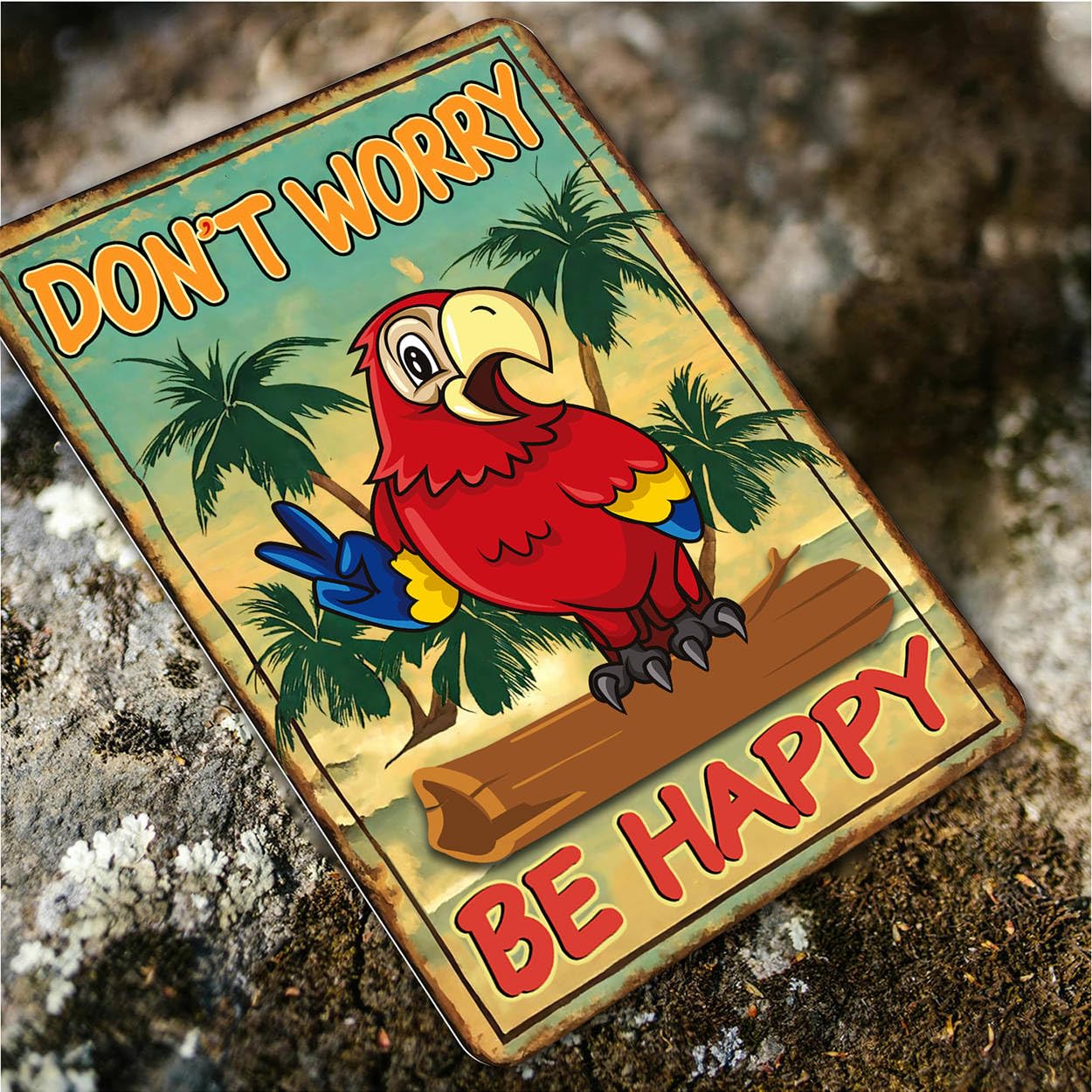 MOUNTWOLF Don't Worry Be Happy 8" x 12" Outdoor Metal Signs for Backyard, Patio, Porch Decor